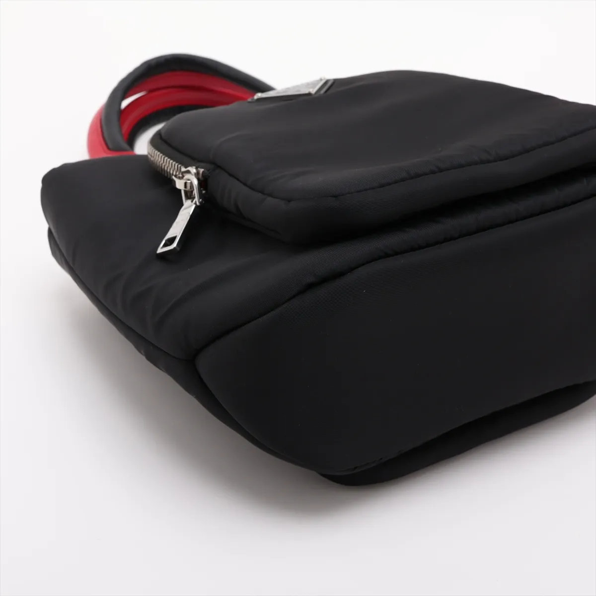 Tessuto Nylon x Leather 2-Way Handbag, Black x Red, 1BG270 — view 4