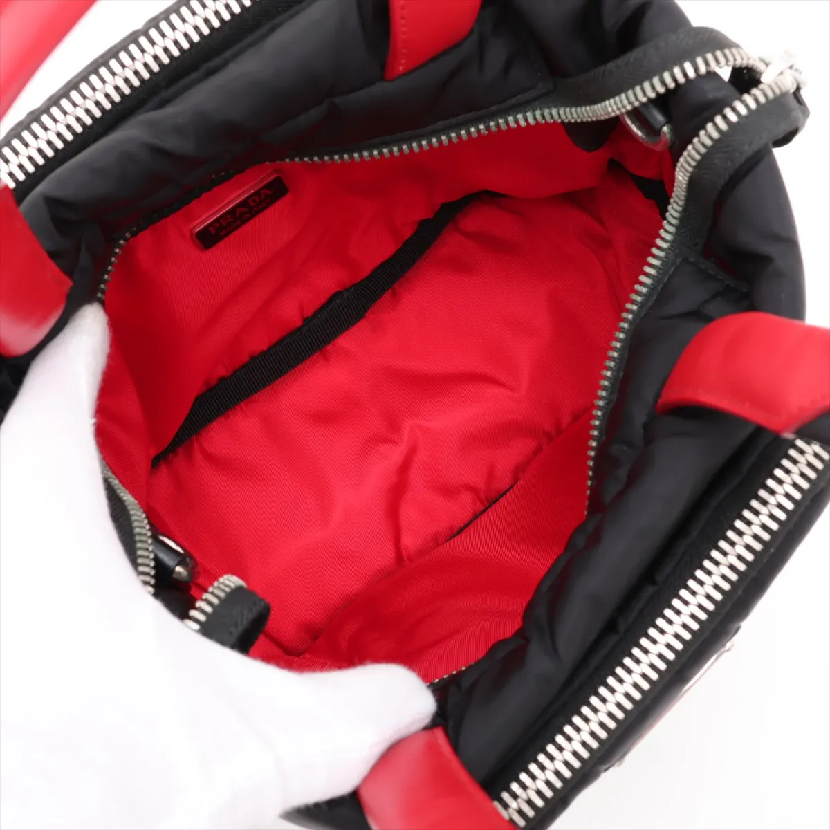 Tessuto Nylon x Leather 2-Way Handbag, Black x Red, 1BG270 — view 8