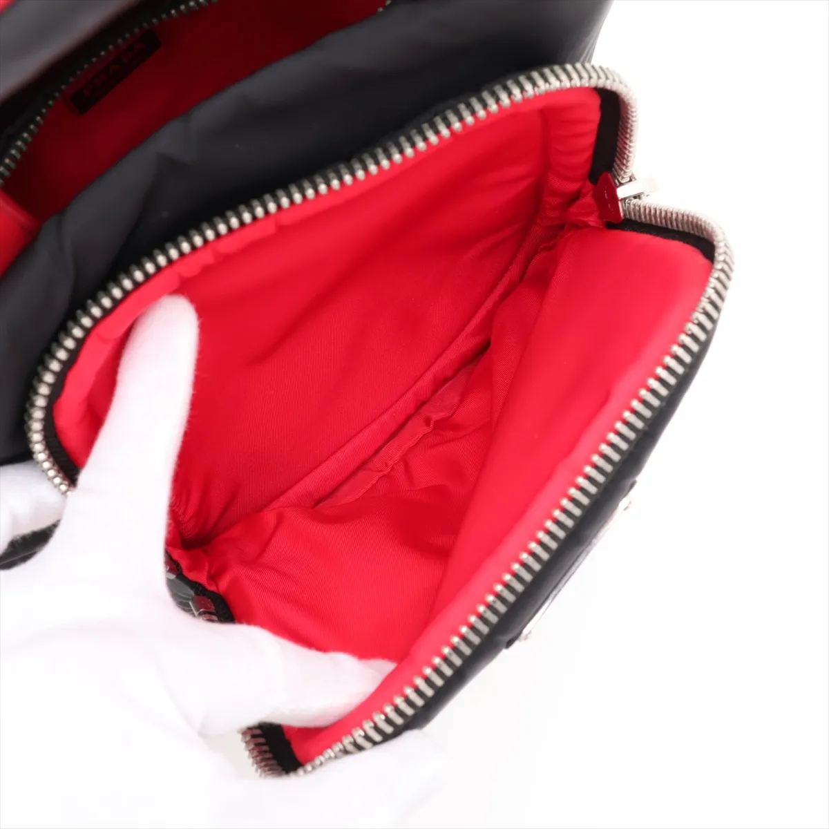 Tessuto Nylon x Leather 2-Way Handbag, Black x Red, 1BG270 — view 9