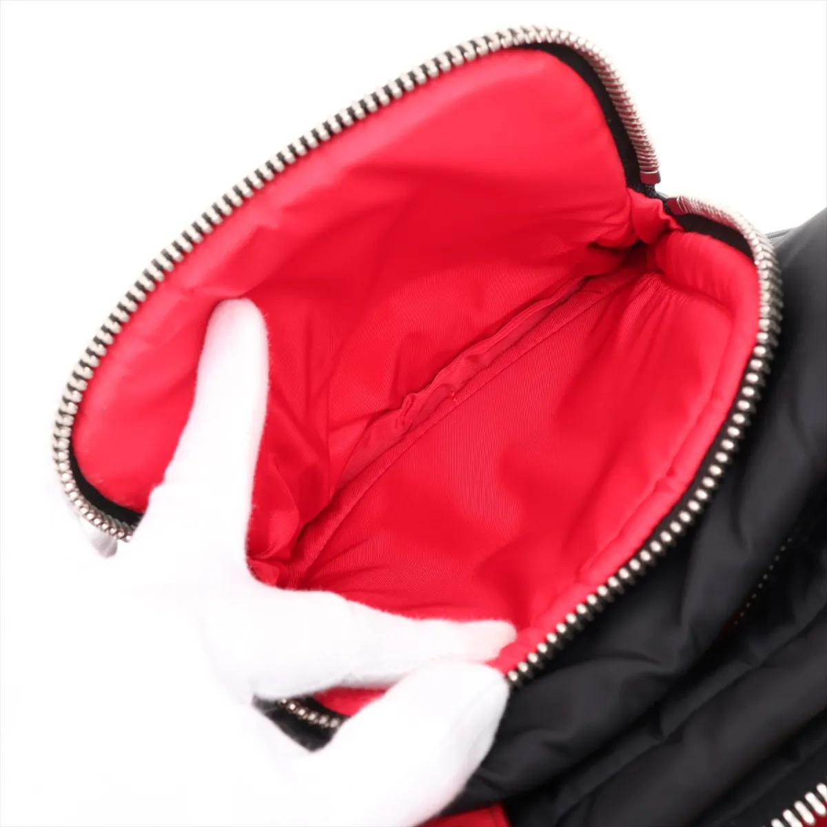 Tessuto Nylon x Leather 2-Way Handbag, Black x Red, 1BG270 — view 10