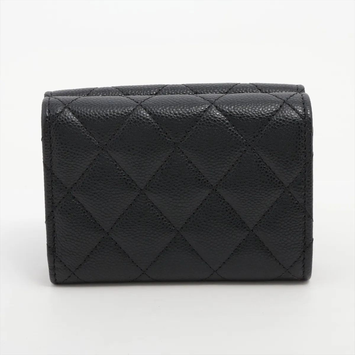 Matelassé Caviar Skin Compact Wallet, Black with Gold Hardware, AKT4N6K5 — view 2
