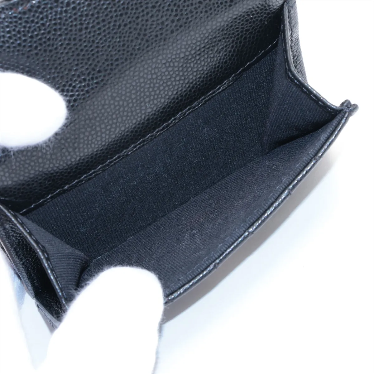 Matelassé Caviar Skin Compact Wallet, Black with Gold Hardware, AKT4N6K5 — view 7