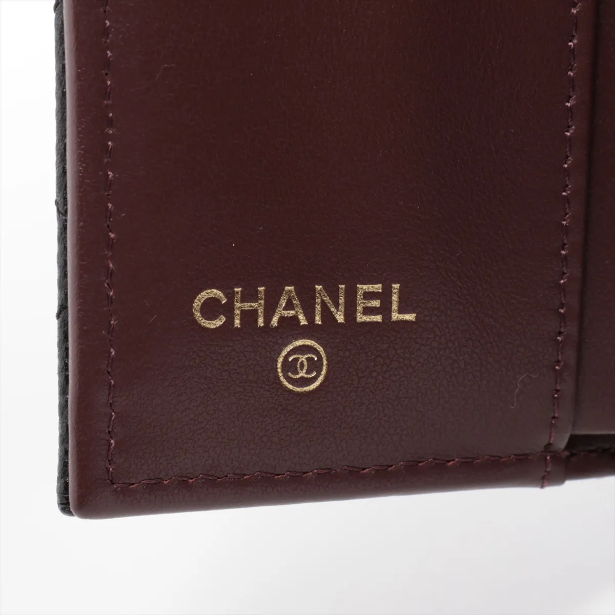 Matelassé Caviar Skin Compact Wallet, Black with Gold Hardware, AKT4N6K5 — view 8