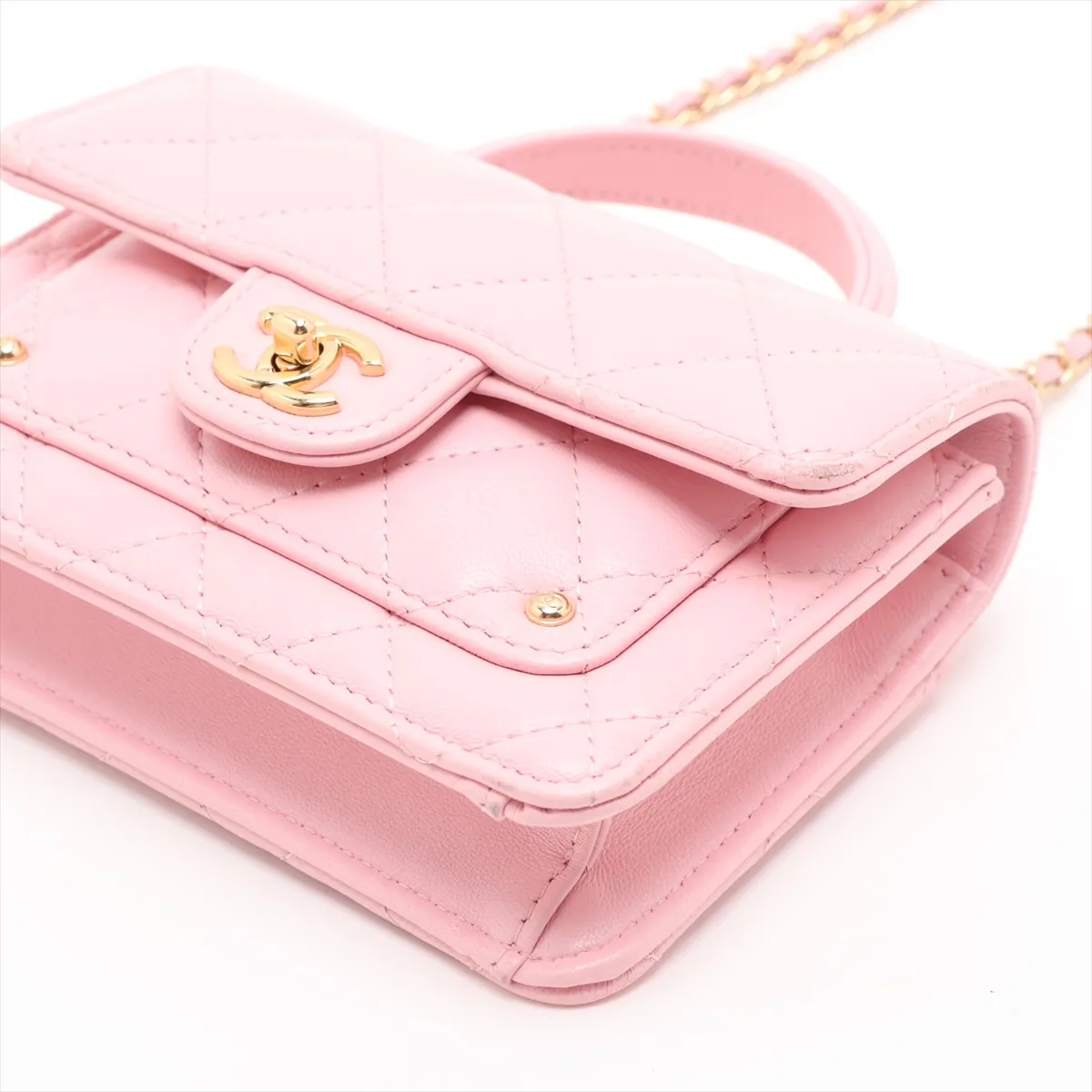 Mini Matelassé Lambskin 2-Way Shoulder Bag, Pink with Gold Hardware, LTTLA937, Random Serial Number AP4675 — view 3