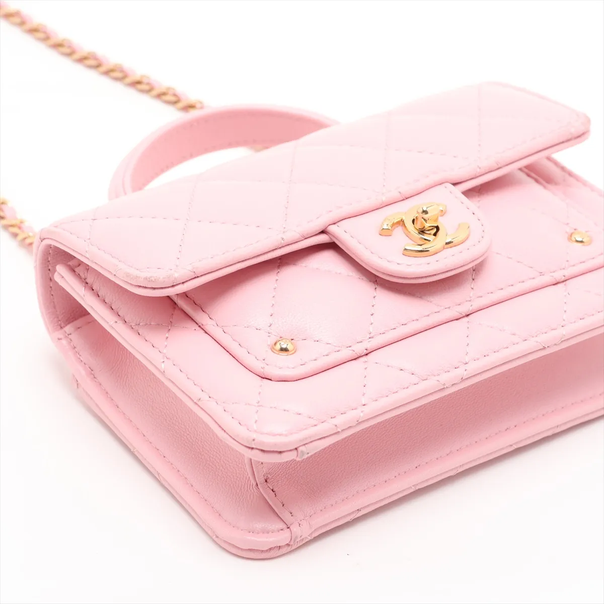 Mini Matelassé Lambskin 2-Way Shoulder Bag, Pink with Gold Hardware, LTTLA937, Random Serial Number AP4675 — view 4