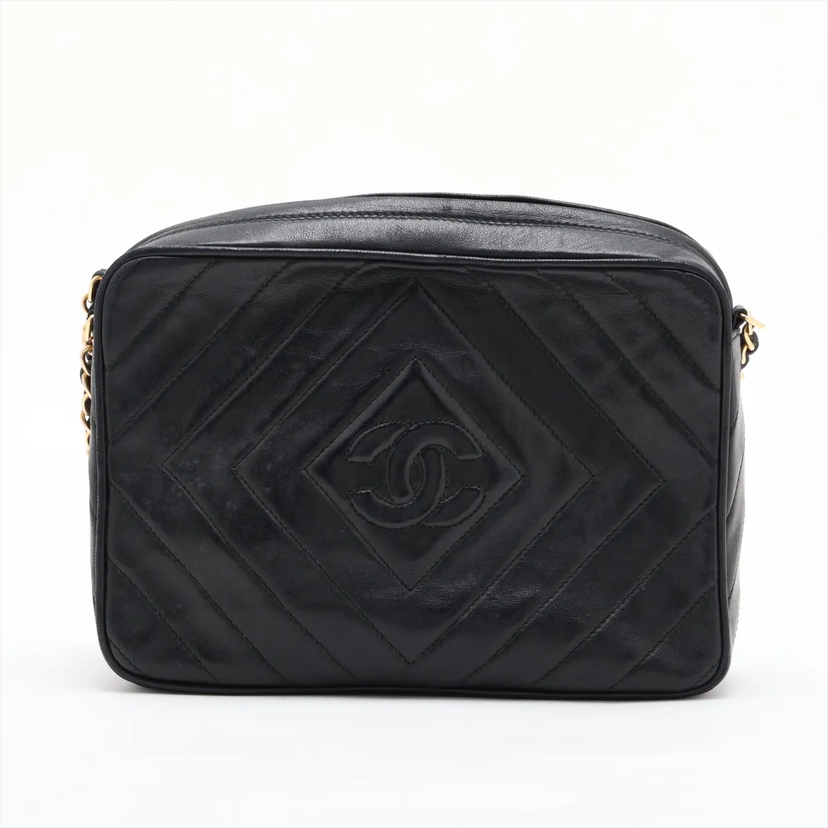 Diamond Stitch Lambskin Chain Shoulder Bag with Fringe, Black, Gold Hardware — view 2