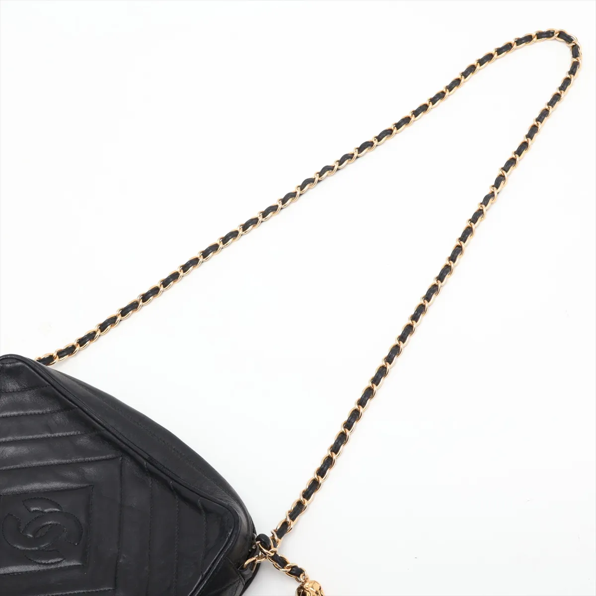 Diamond Stitch Lambskin Chain Shoulder Bag with Fringe, Black, Gold Hardware — view 5