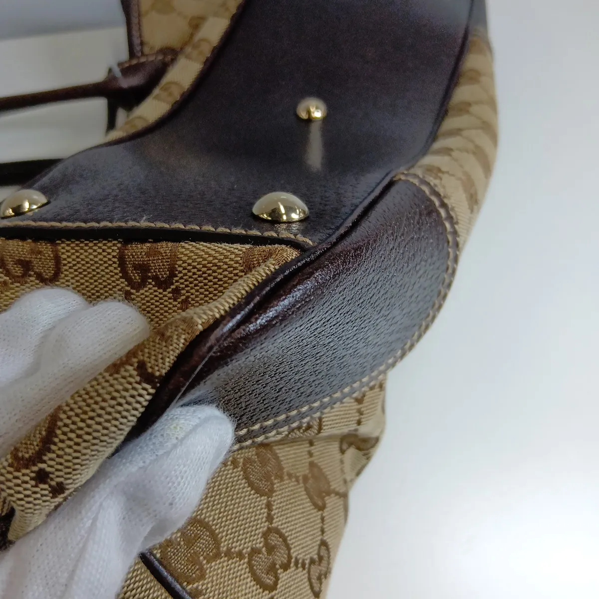 GG Canvas 163805 Canvas x Leather Tote Bag Beige x Brown — view 13