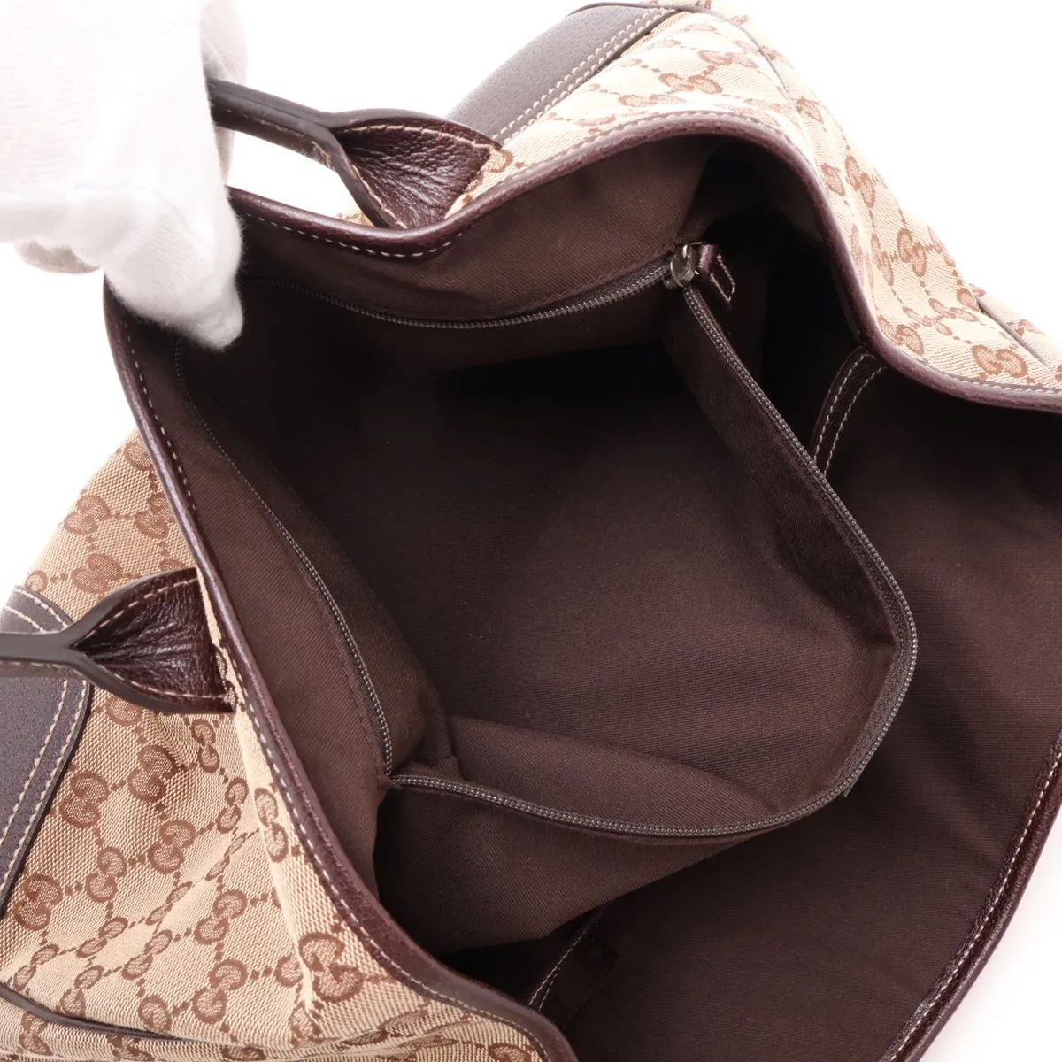 GG Canvas 163805 Canvas x Leather Tote Bag Beige x Brown — view 8