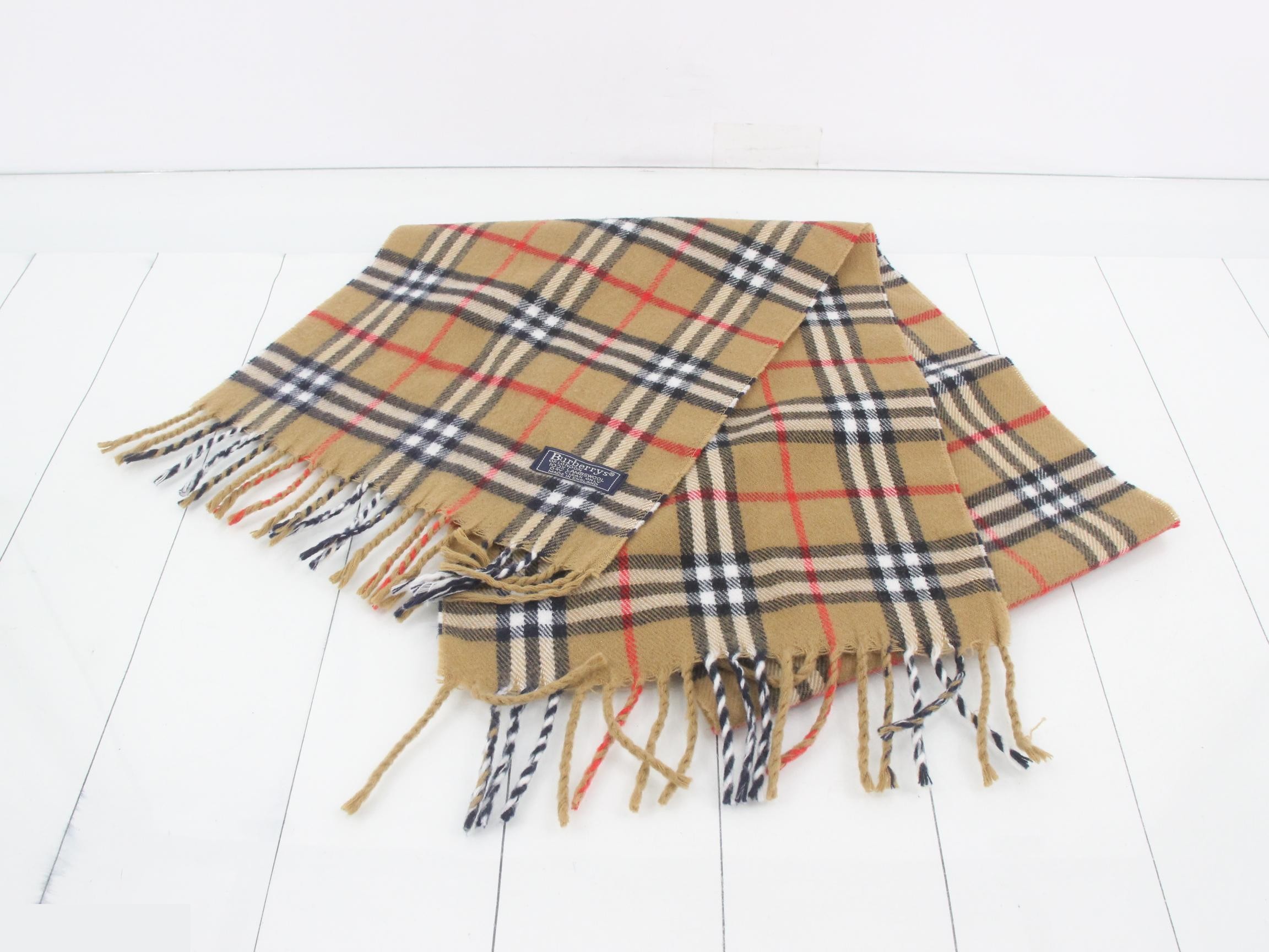 Tag attached, 100% cashmere check scarf — view 2