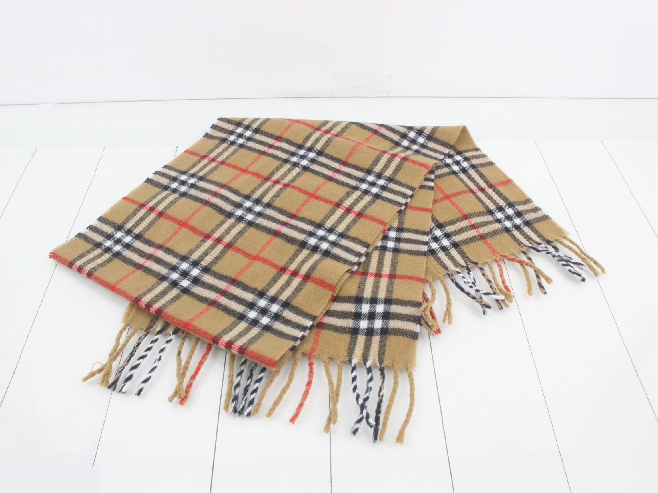 Tag attached, 100% cashmere check scarf — view 3