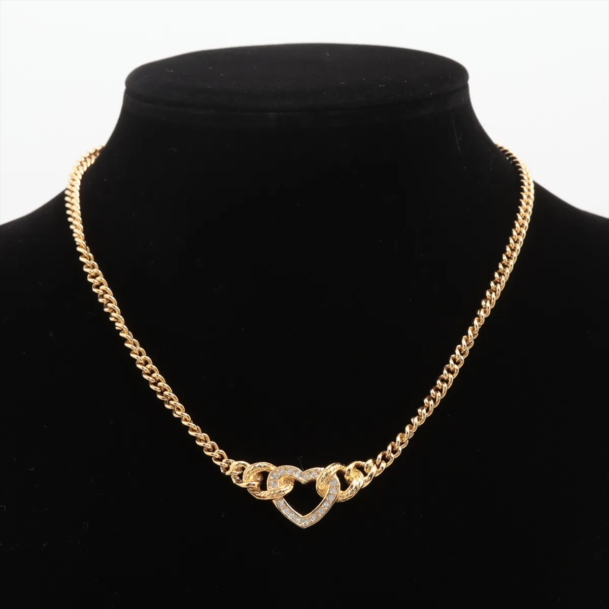 Heart Necklace, GP x Rhinestone, Gold, — view 5