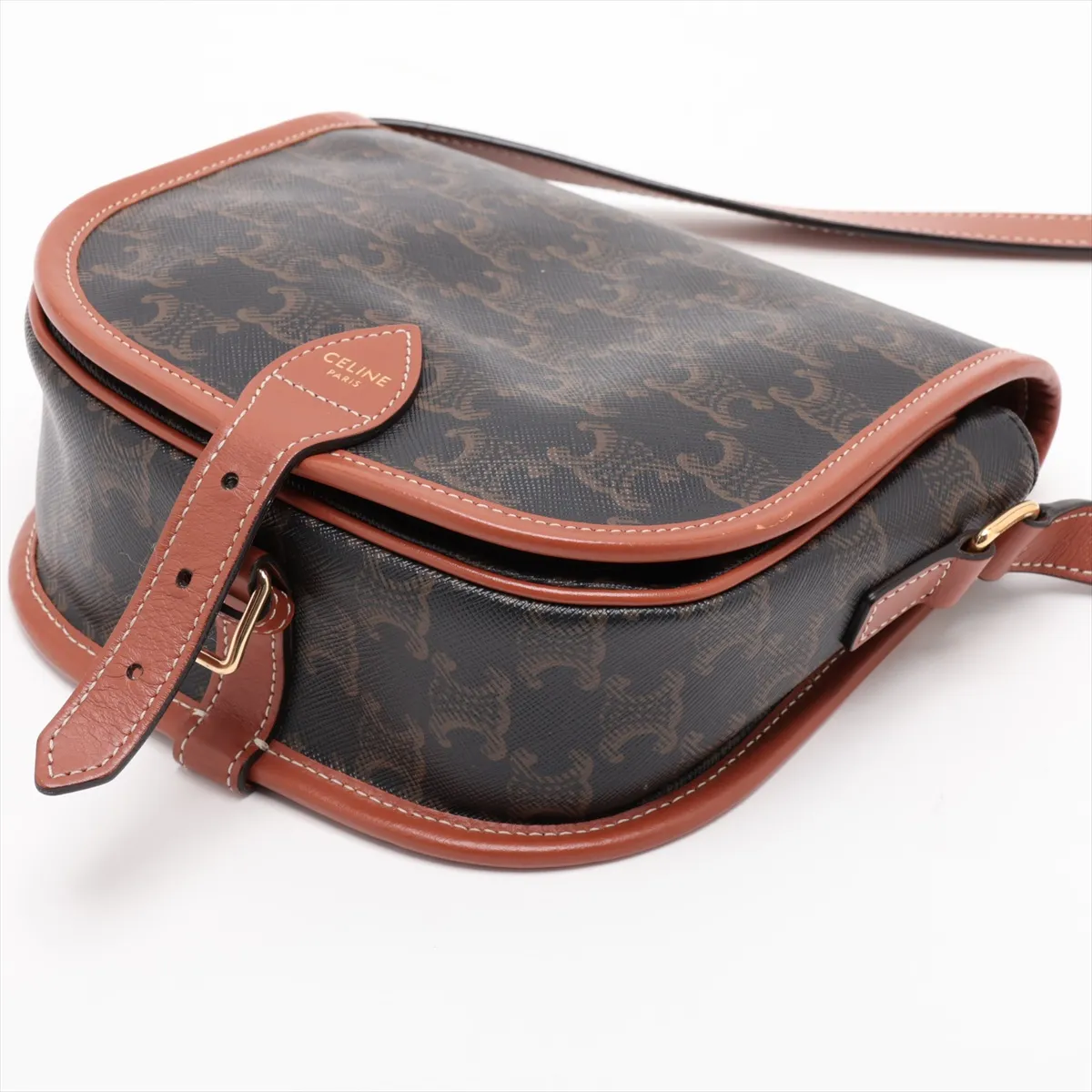 Triomphe Medium Folco PVC x Leather Shoulder Bag, Black x Brown — view 3