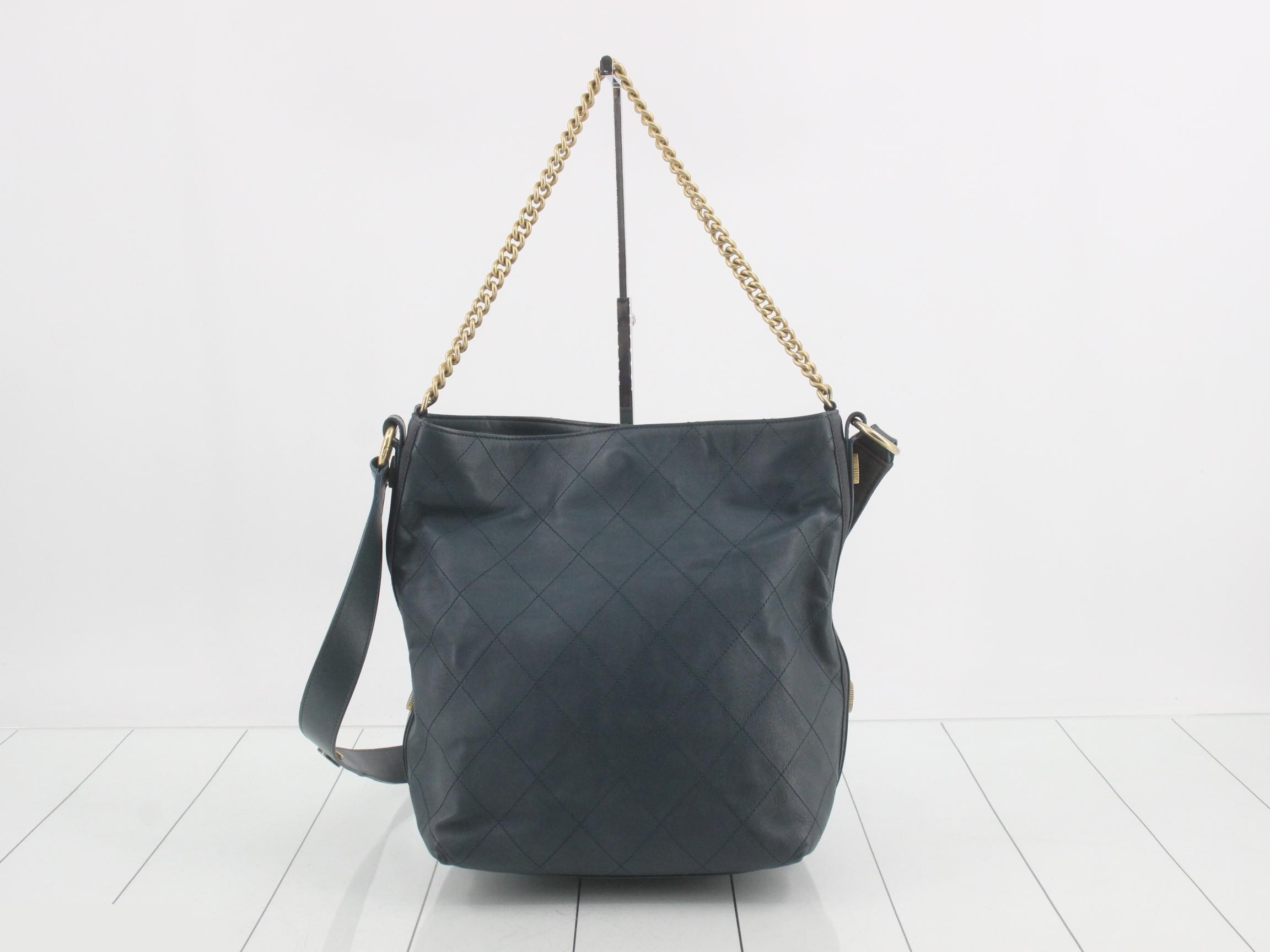Leather Turnlock 2-Way Shoulder Bag, Blue — view 2