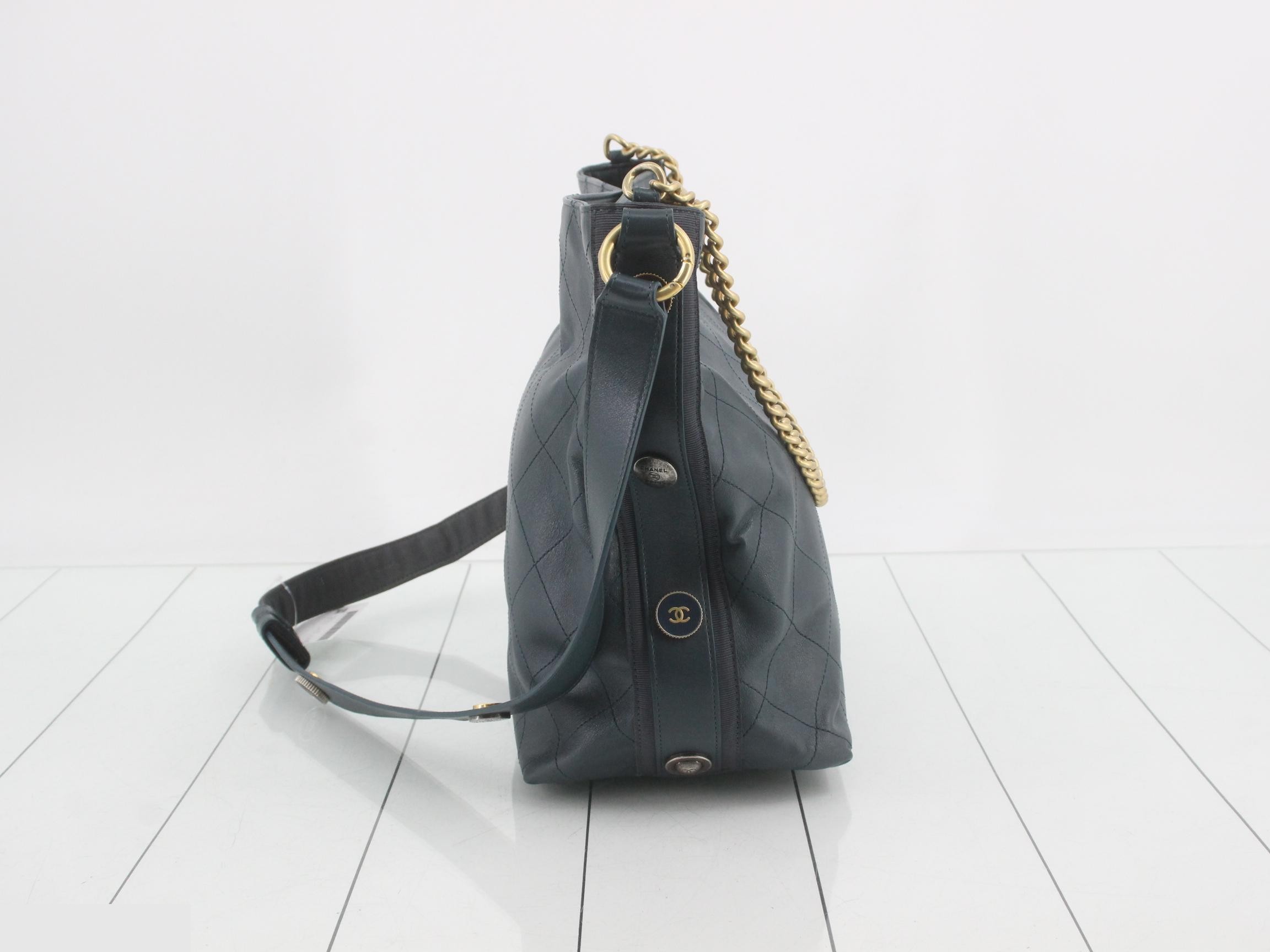 Leather Turnlock 2-Way Shoulder Bag, Blue — view 3