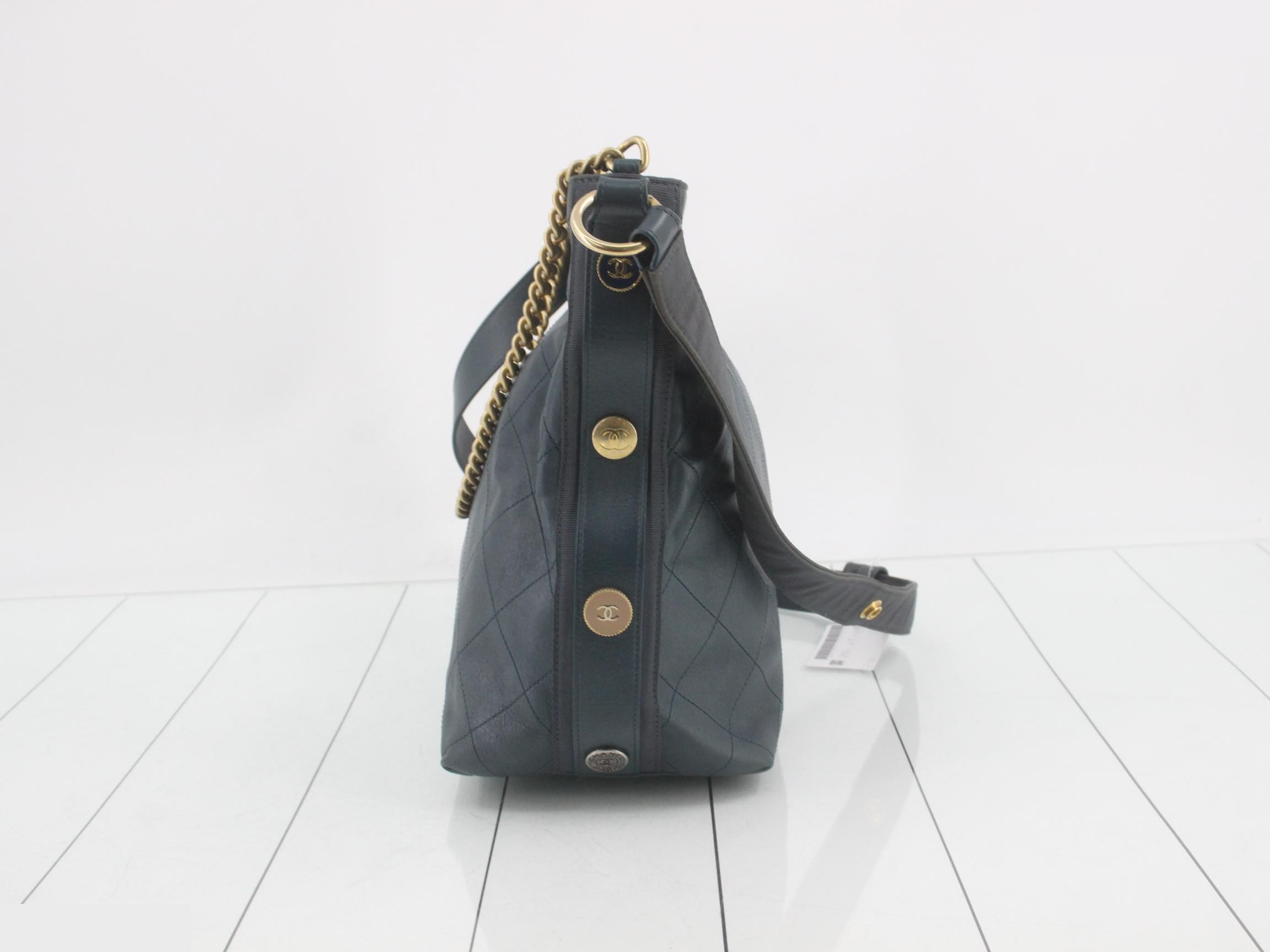 Leather Turnlock 2-Way Shoulder Bag, Blue — view 4