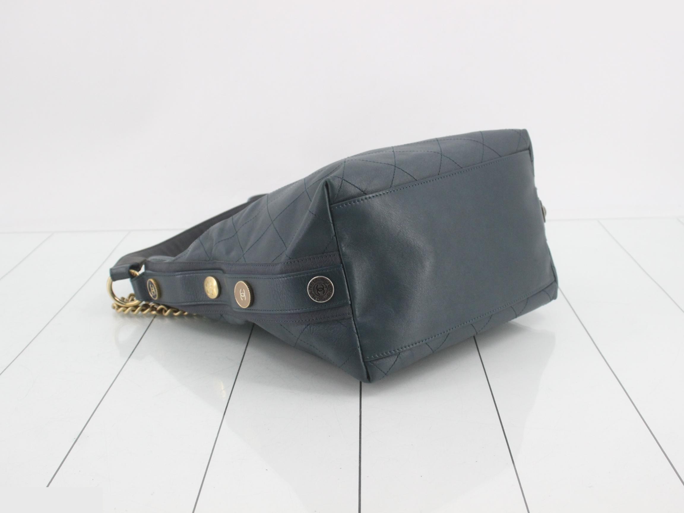 Leather Turnlock 2-Way Shoulder Bag, Blue — view 5