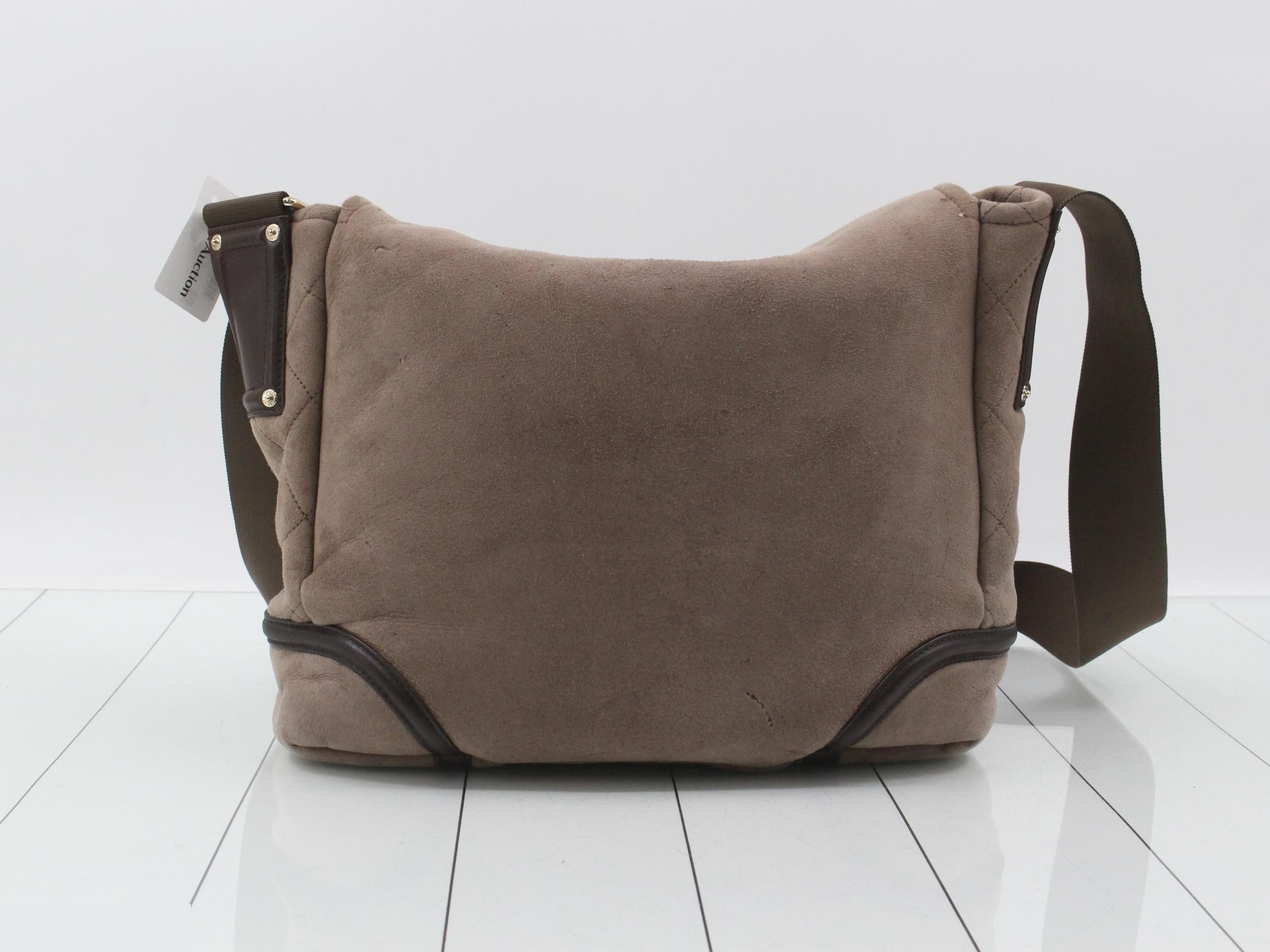 Coco Mark Boa x Suede Shoulder Bag, Brown, Silver Hardware — view 2
