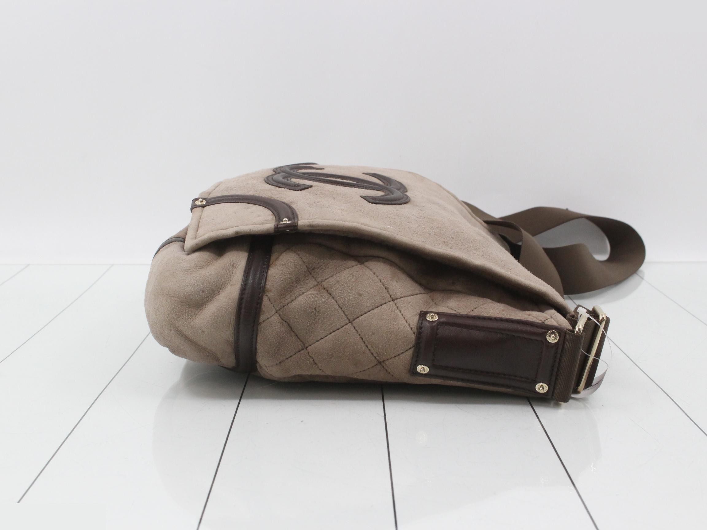 Coco Mark Boa x Suede Shoulder Bag, Brown, Silver Hardware — view 3