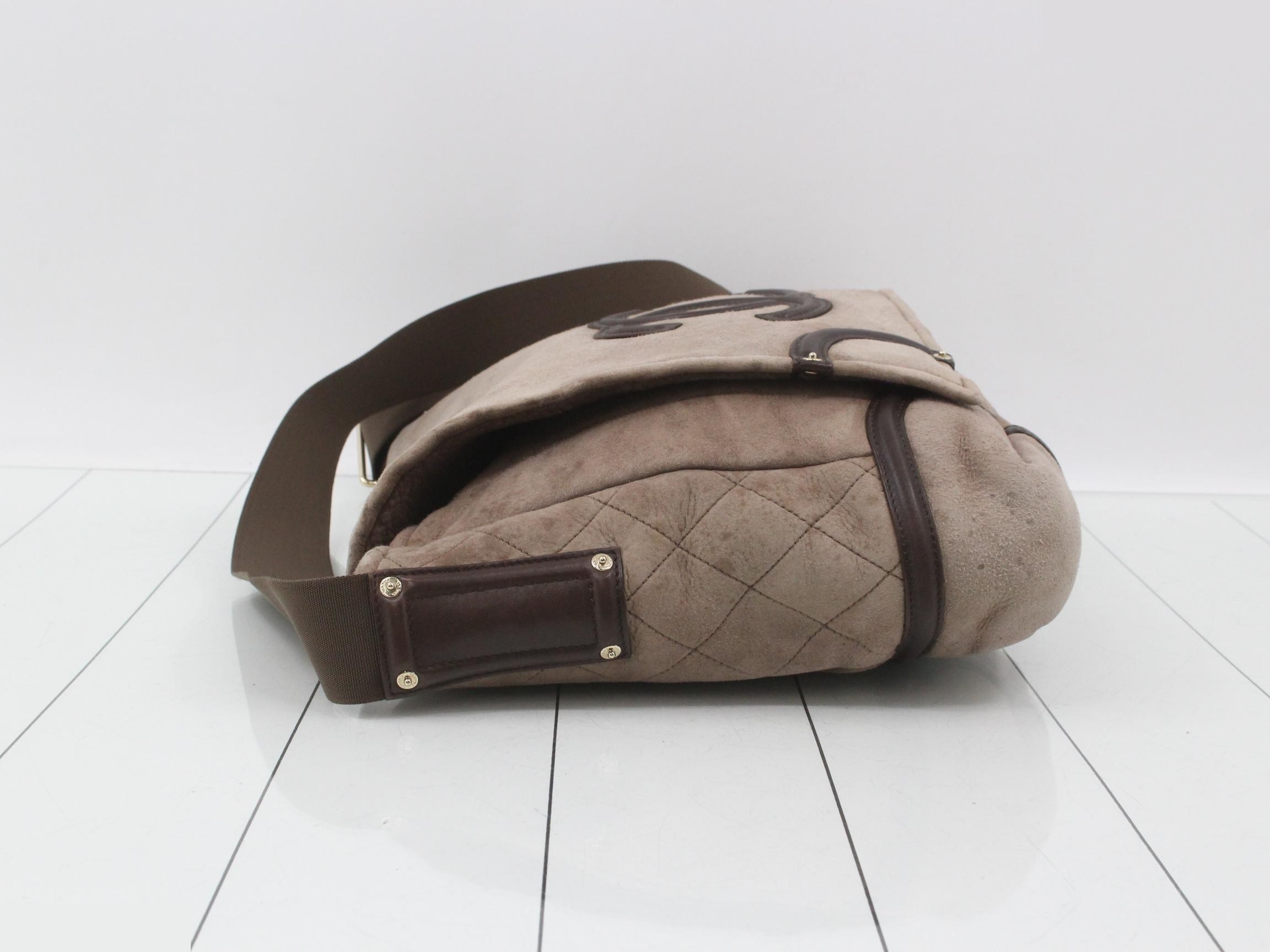 Coco Mark Boa x Suede Shoulder Bag, Brown, Silver Hardware — view 4