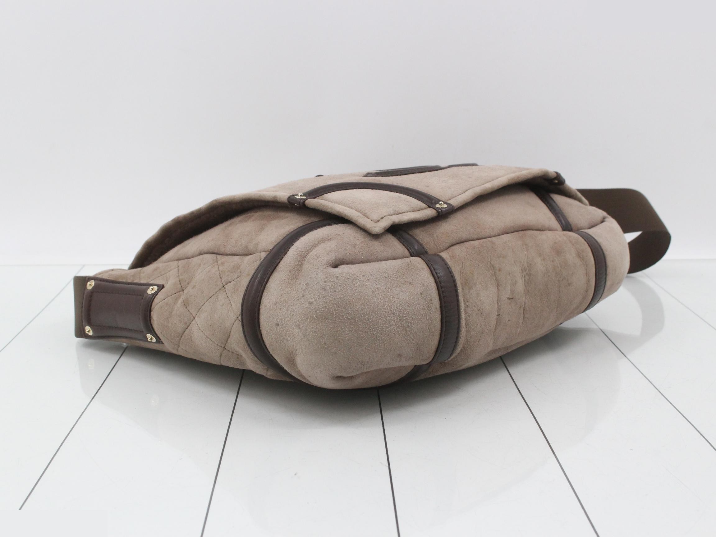 Coco Mark Boa x Suede Shoulder Bag, Brown, Silver Hardware — view 5