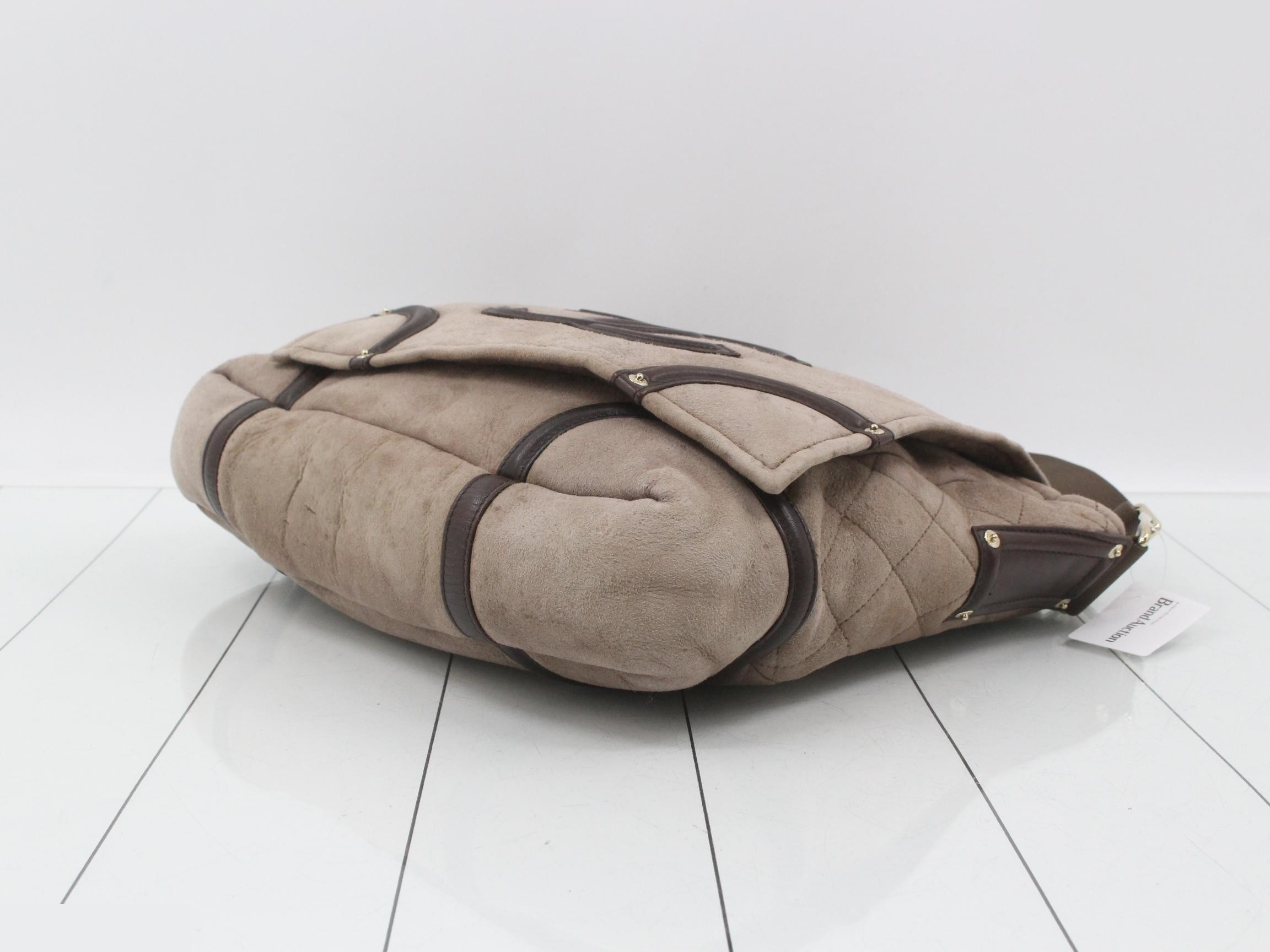 Coco Mark Boa x Suede Shoulder Bag, Brown, Silver Hardware — view 6