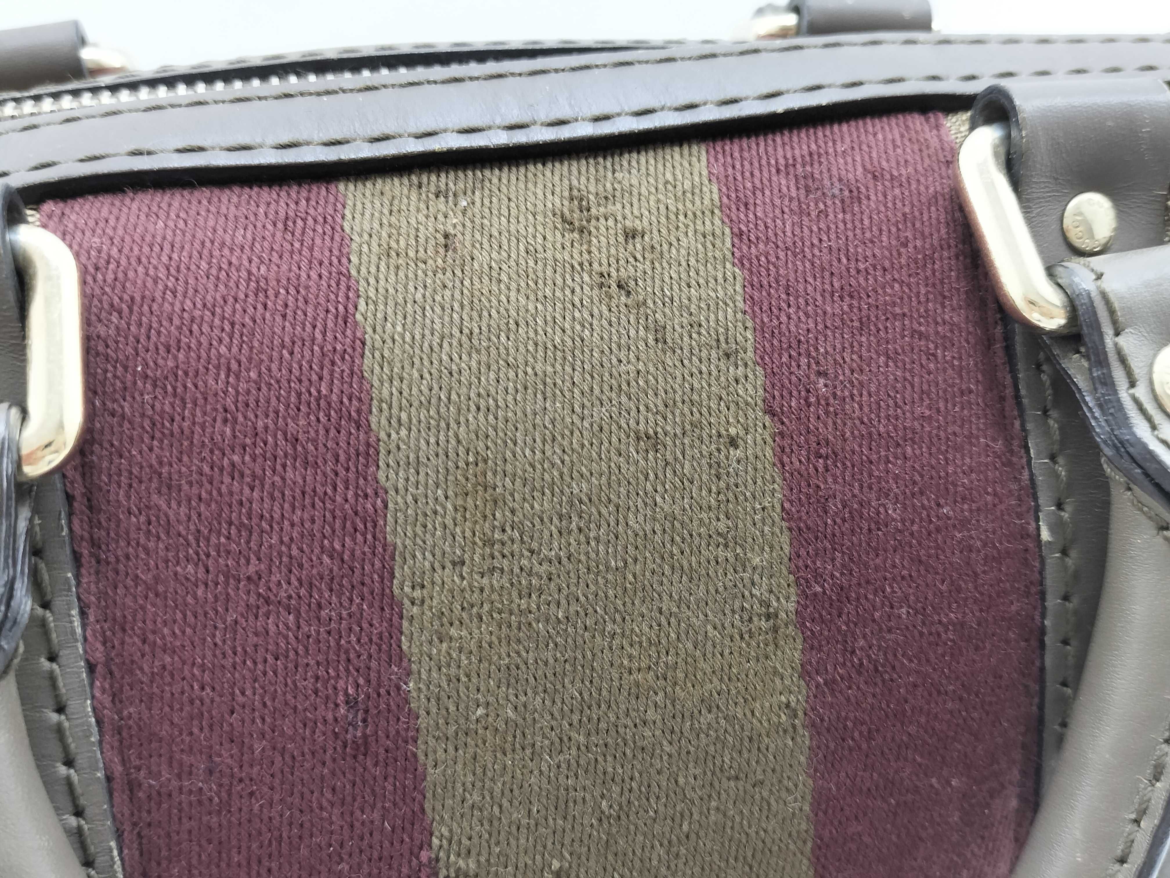 GG Canvas Grey and Red Canvas GG Monogram Boston Bag with Long Shoulder Strap (Handbag) — view 11