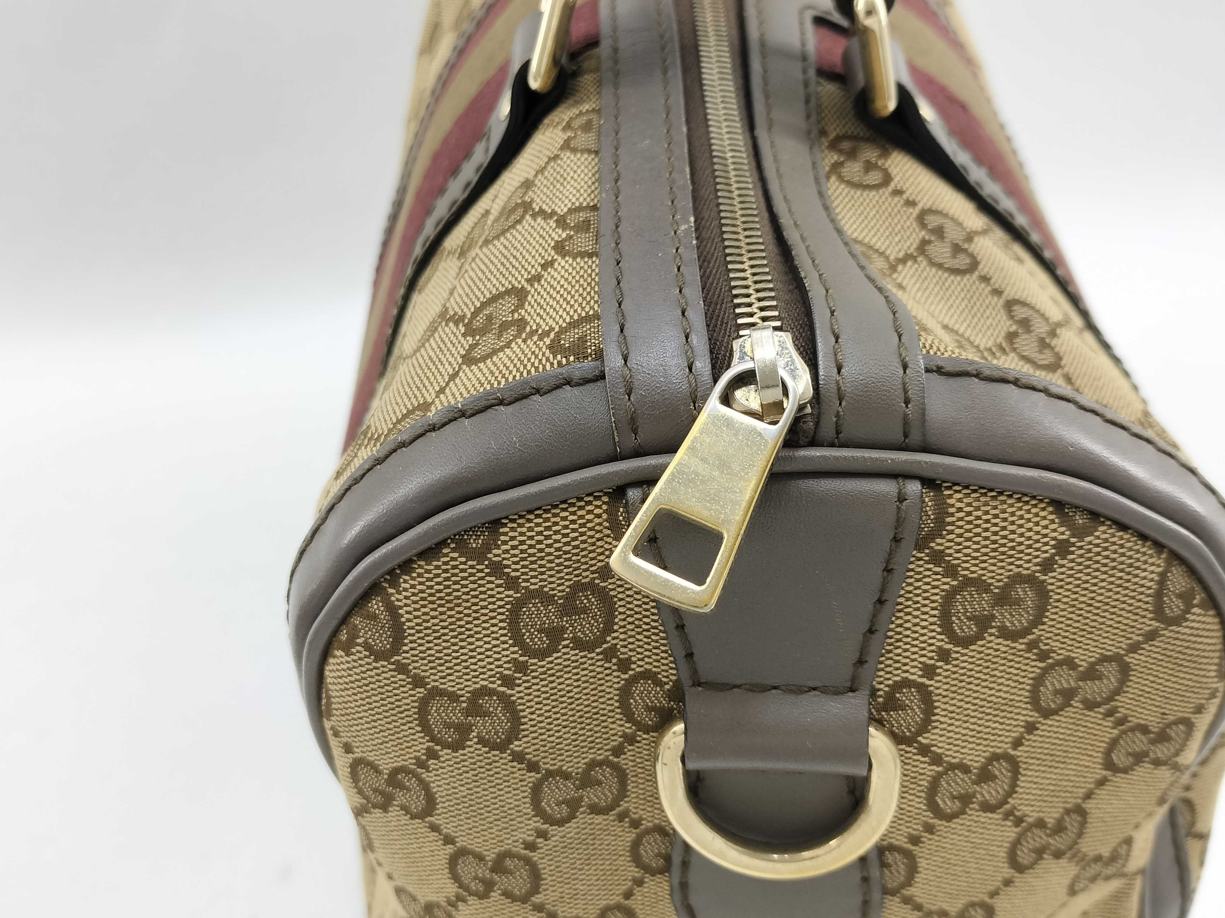 GG Canvas Grey and Red Canvas GG Monogram Boston Bag with Long Shoulder Strap (Handbag) — view 4