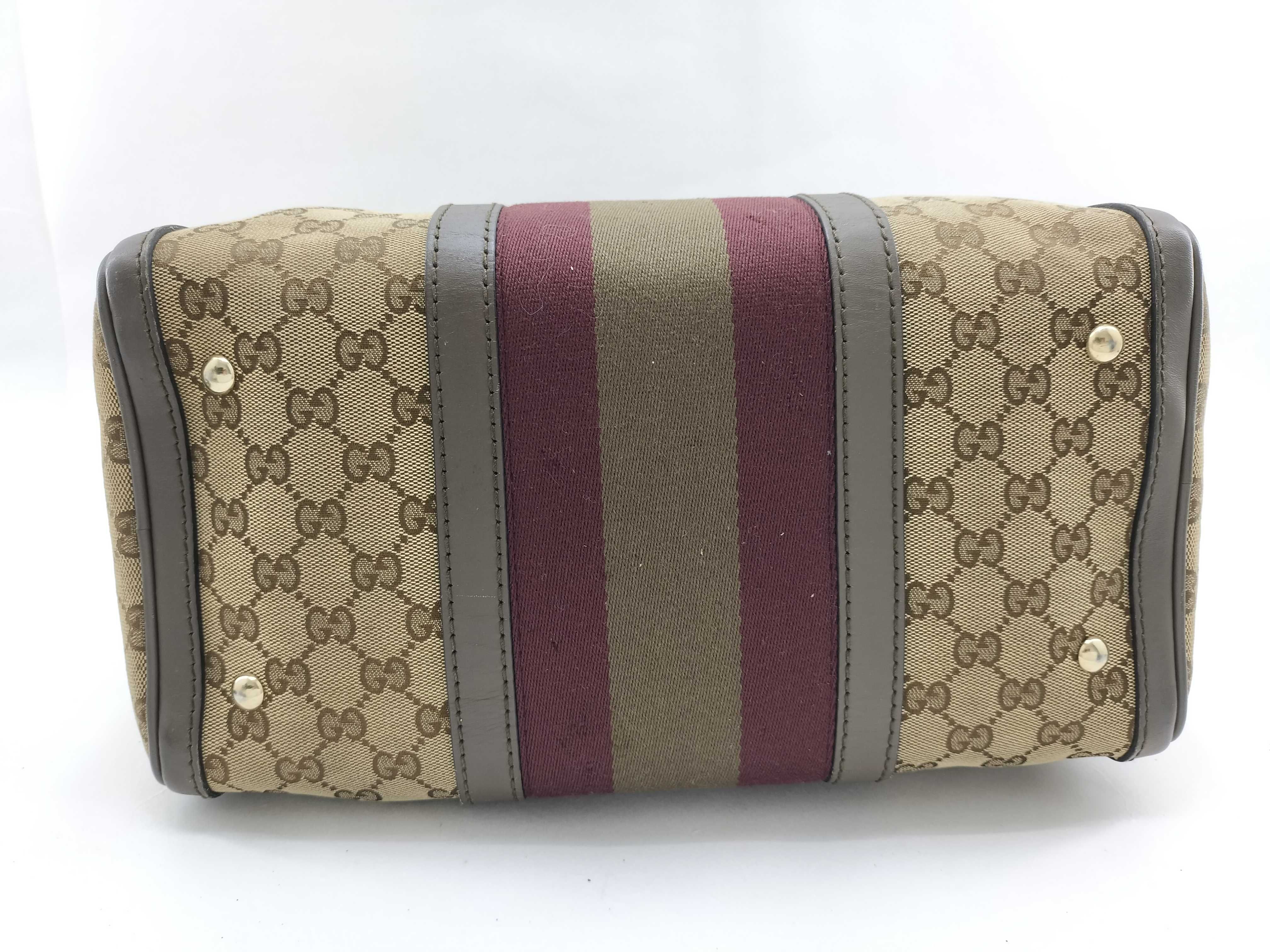 GG Canvas Grey and Red Canvas GG Monogram Boston Bag with Long Shoulder Strap (Handbag) — view 8