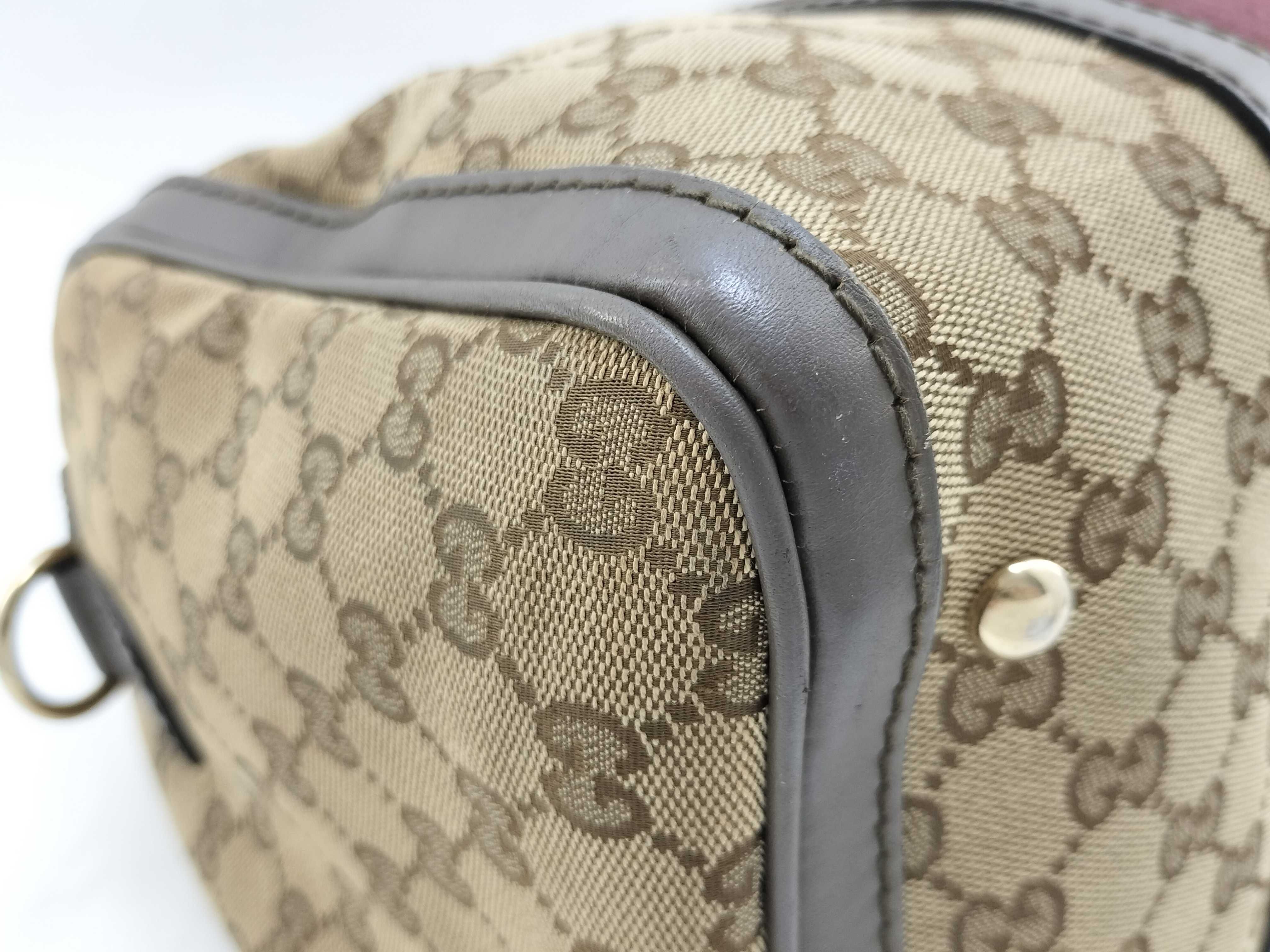 GG Canvas Grey and Red Canvas GG Monogram Boston Bag with Long Shoulder Strap (Handbag) — view 9