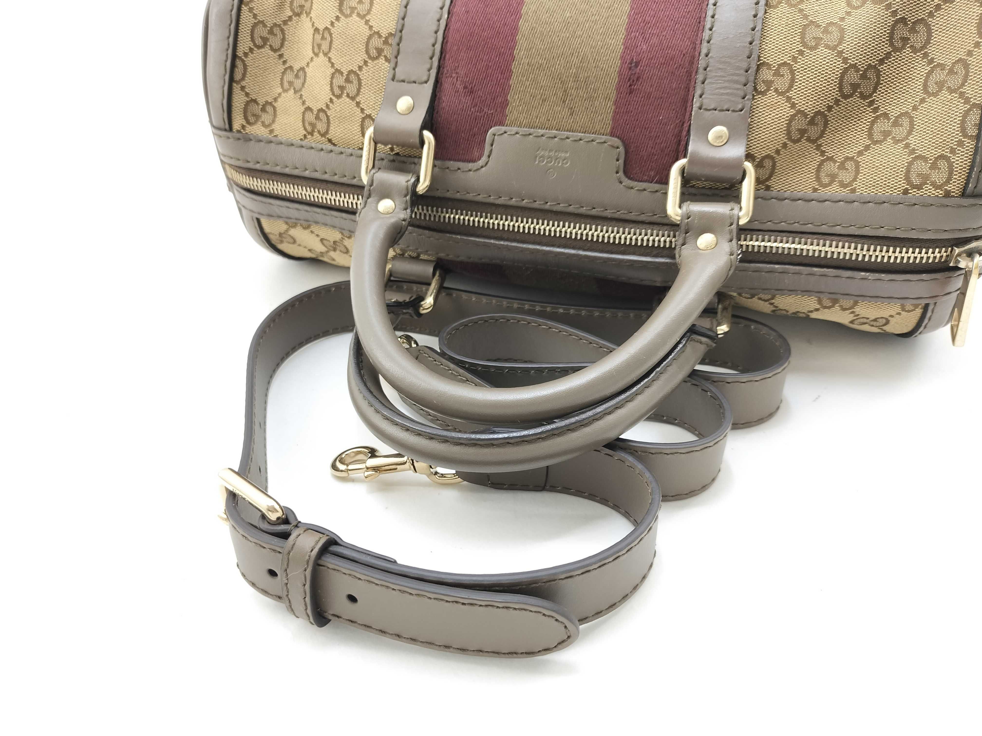 GG Canvas Grey and Red Canvas GG Monogram Boston Bag with Long Shoulder Strap (Handbag) — view 10