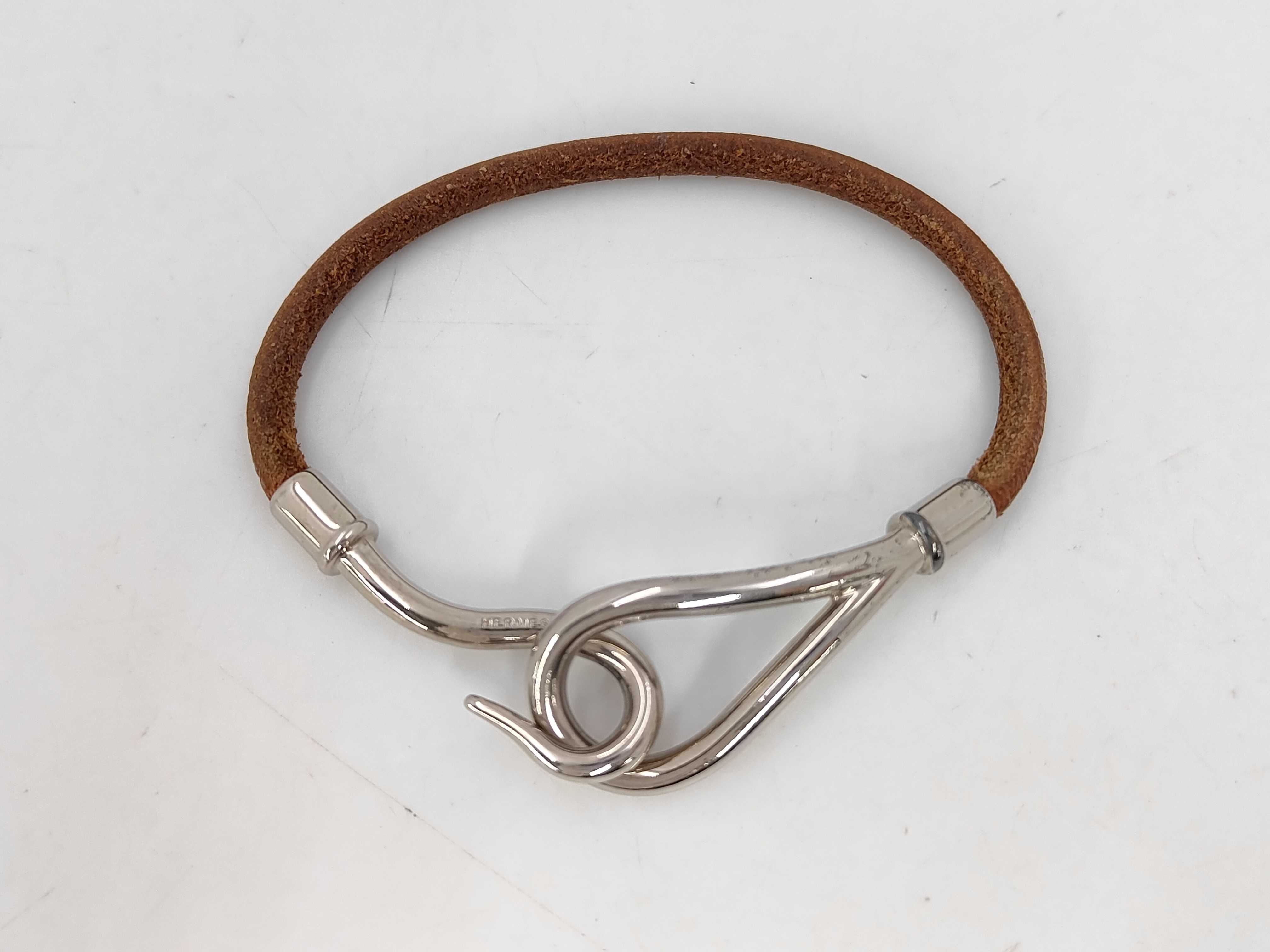 Jumbo Bracelet, Silver Hardware, Leather, Brown, Bracelet/Bangle — view 2