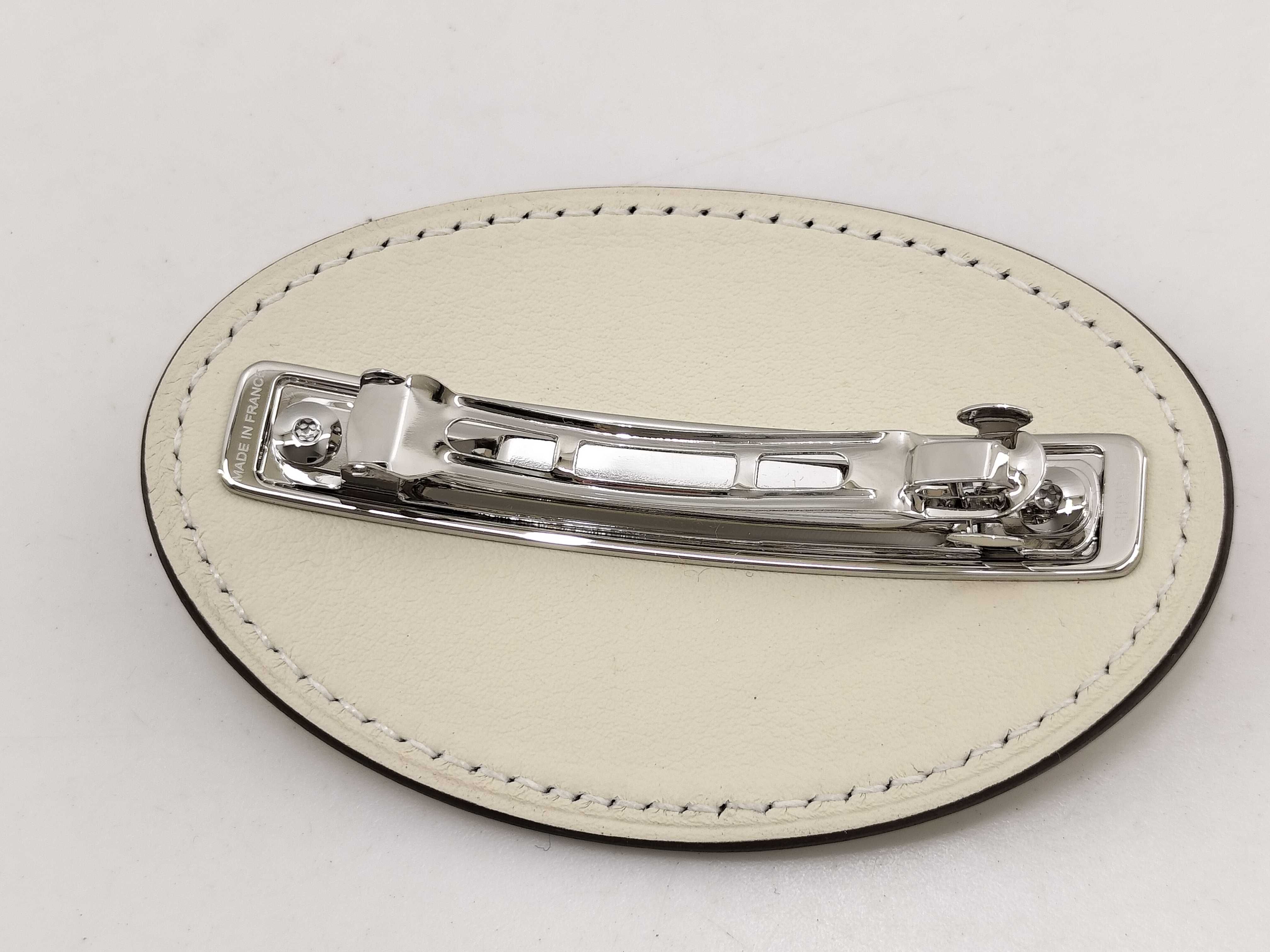 Evelyne Leather Barrette, Nata x Silver Hardware, Hermes Hair Accessory — view 2