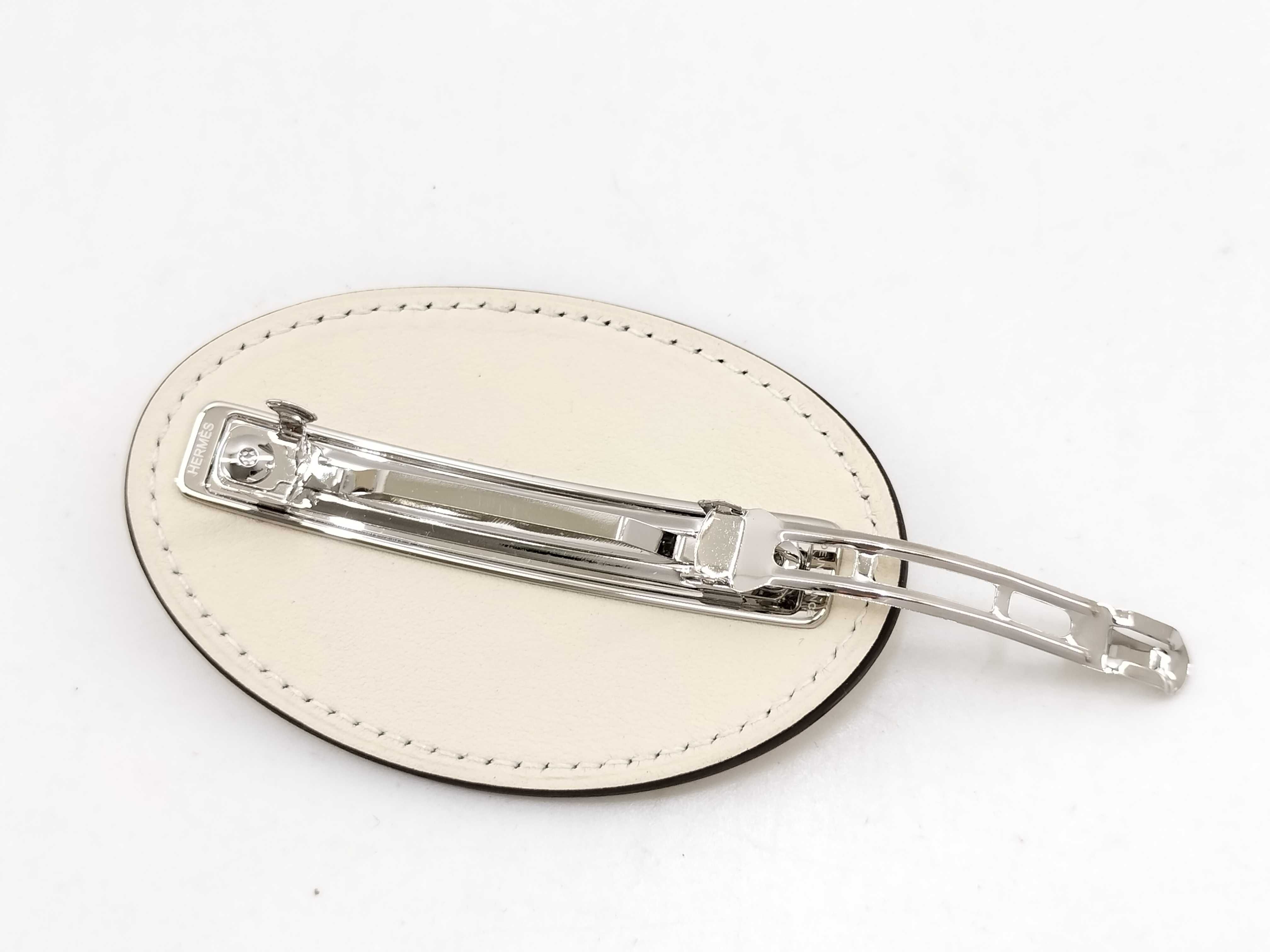Evelyne Leather Barrette, Nata x Silver Hardware, Hermes Hair Accessory — view 7