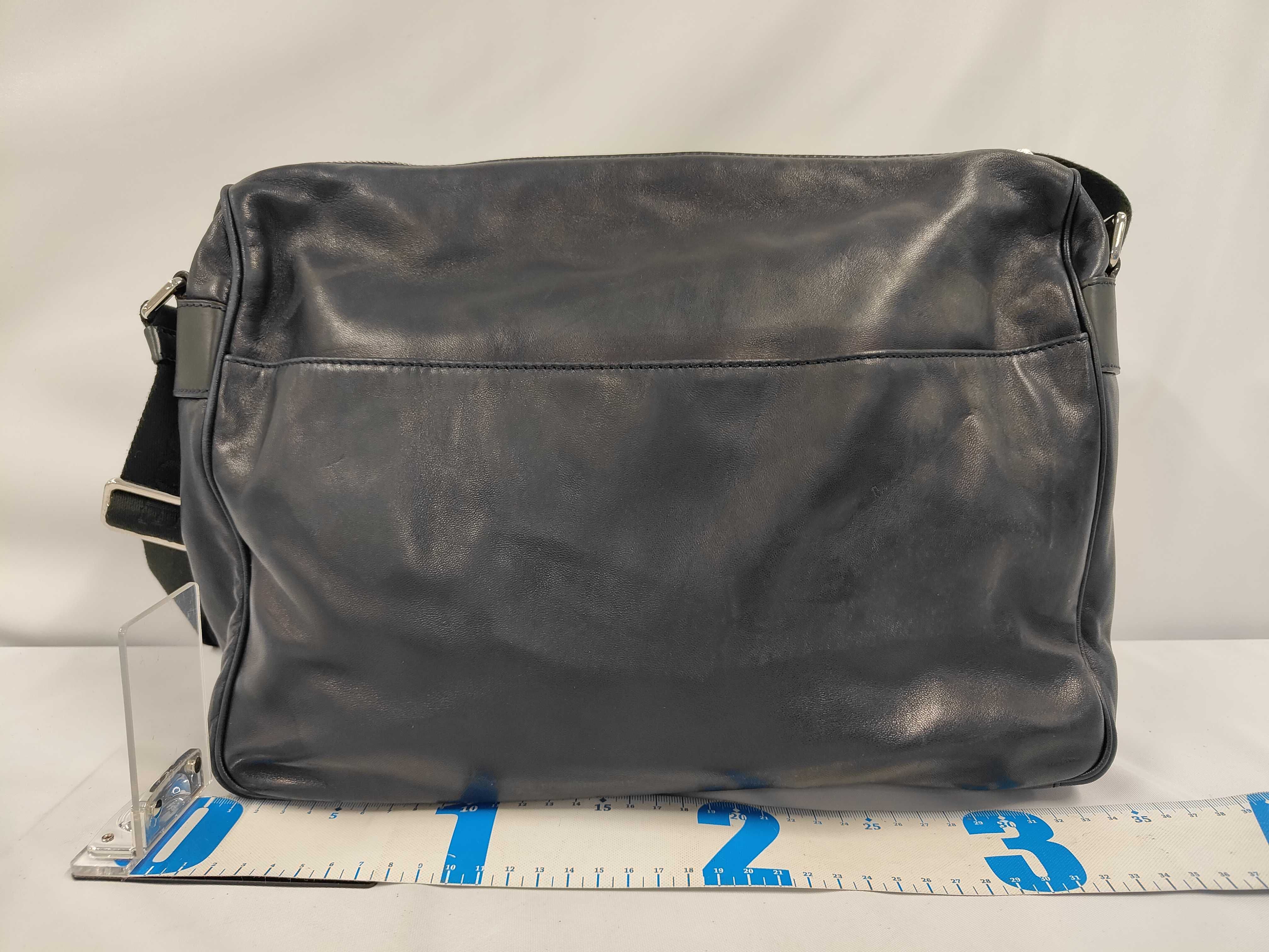 Leather Messenger Bag, Navy, Shoulder Bag — view 2
