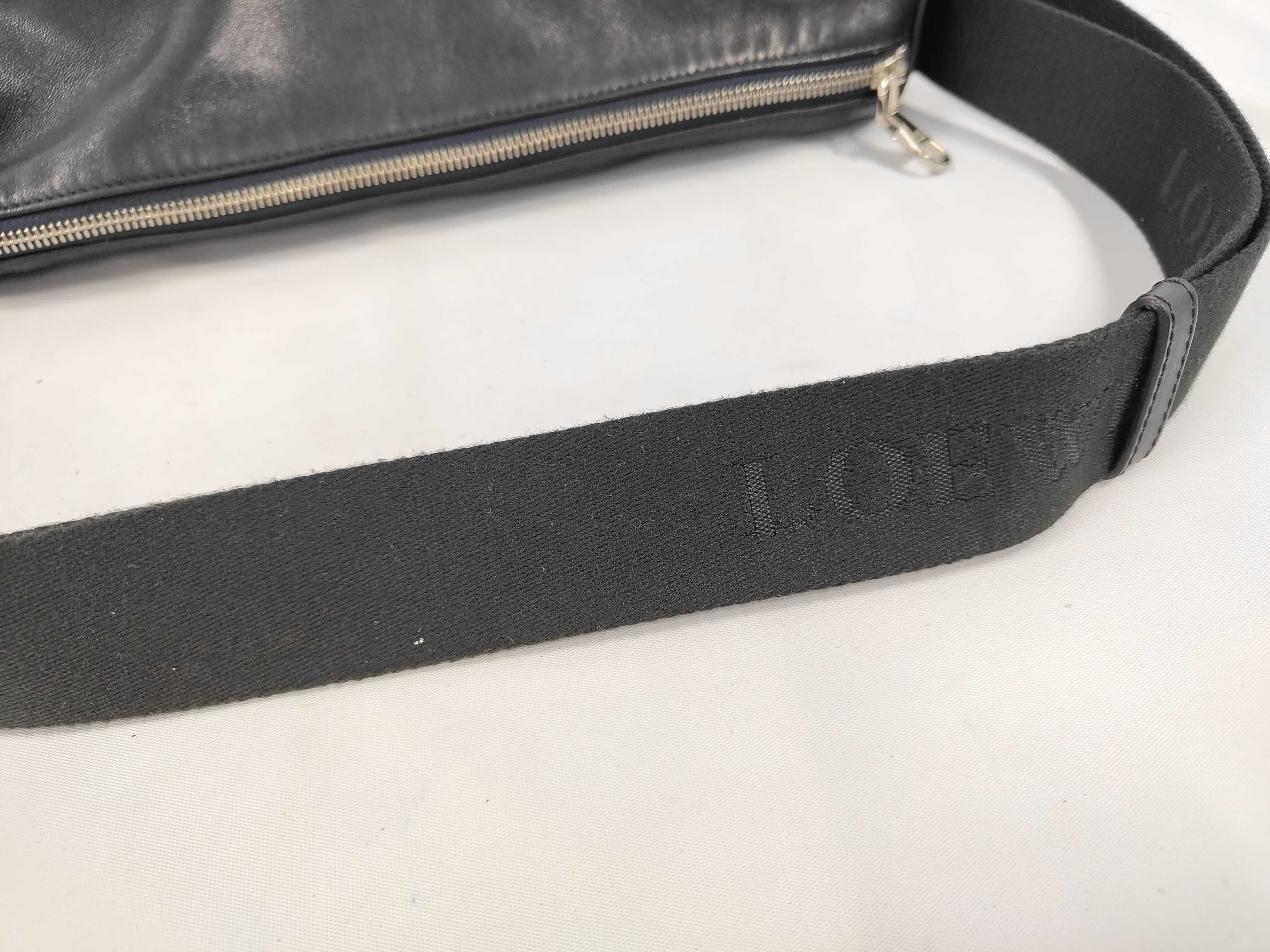 Leather Messenger Bag, Navy, Shoulder Bag — view 5
