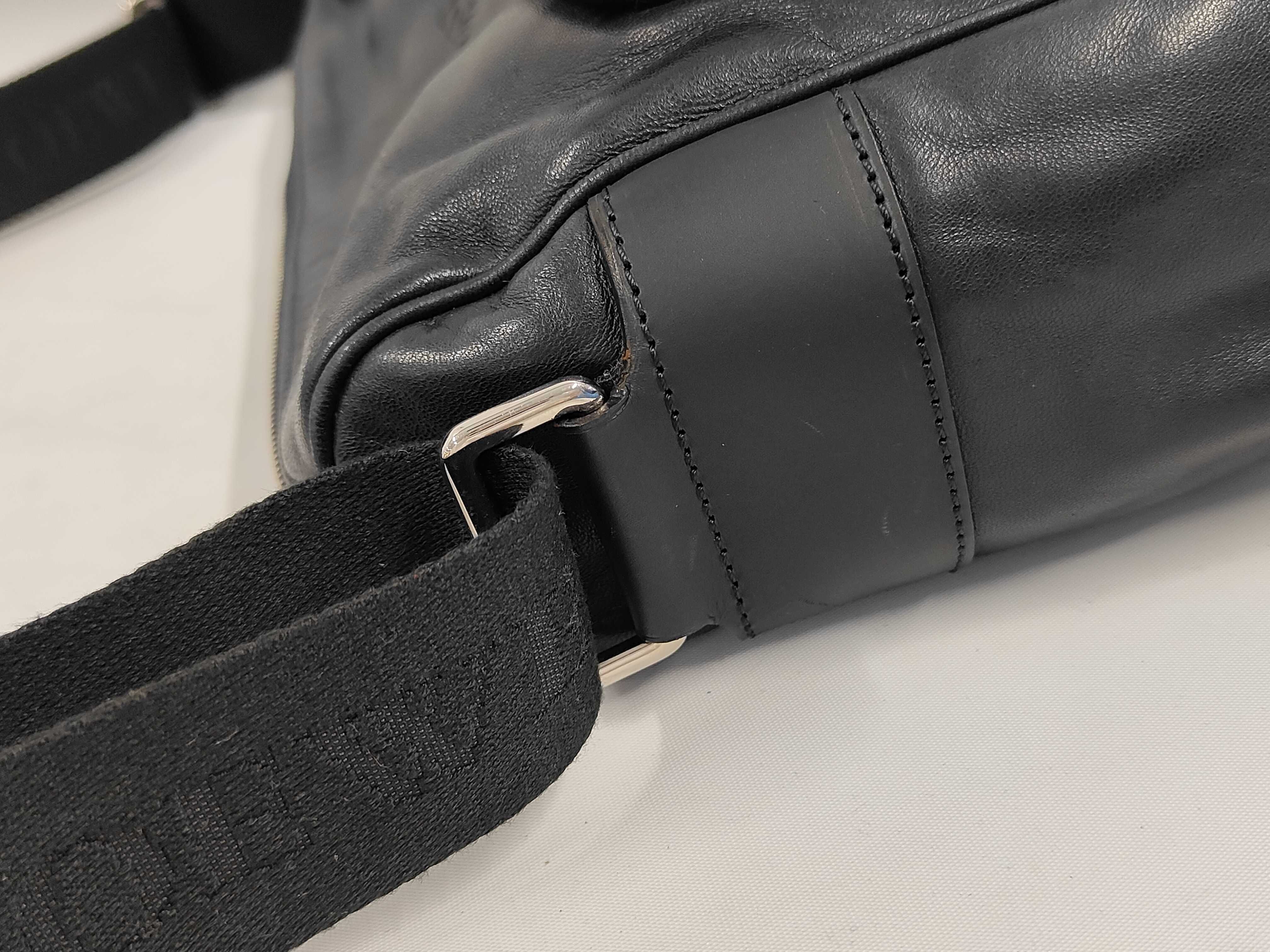 Leather Messenger Bag, Navy, Shoulder Bag — view 6