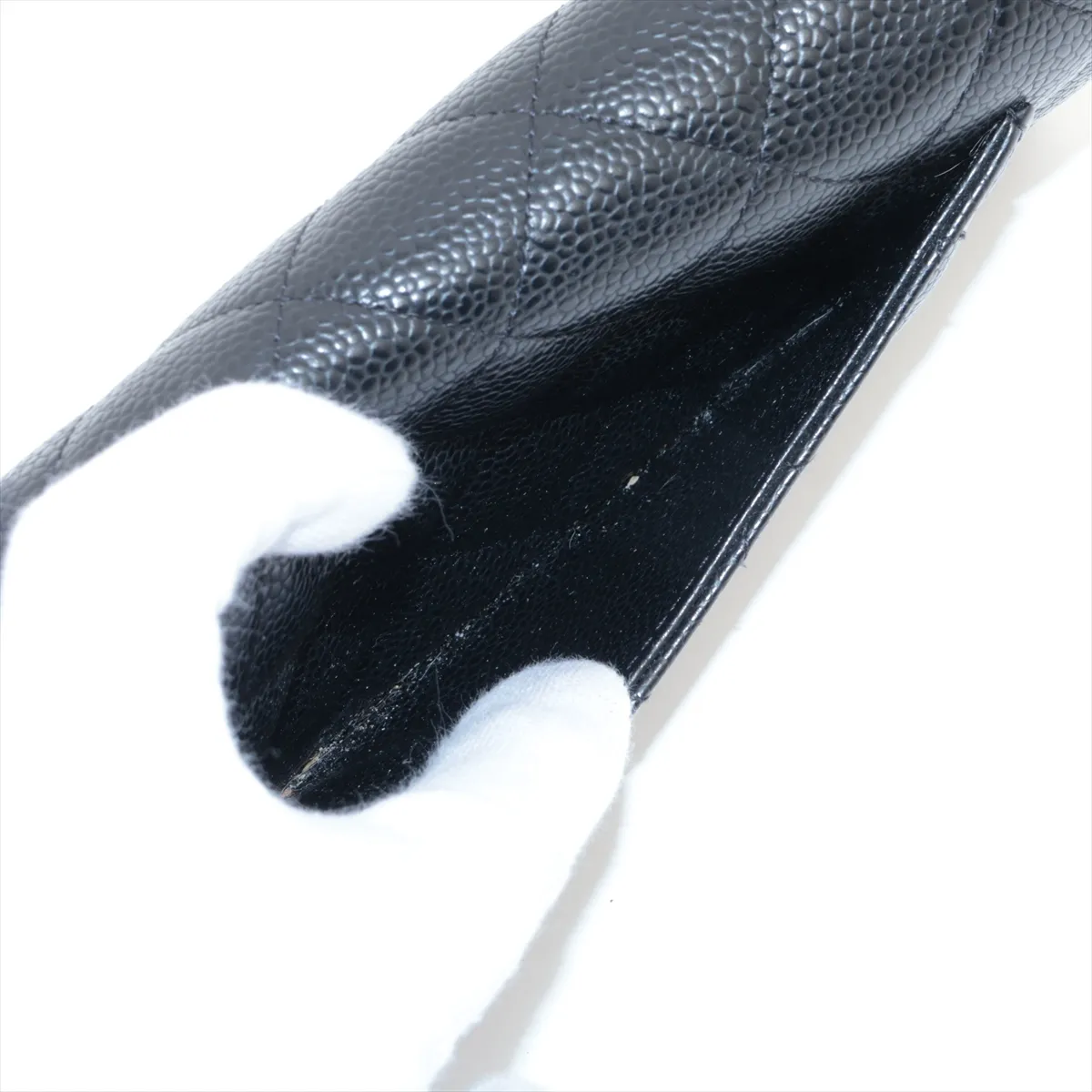 Matelassé Caviar Skin Long Wallet, Black, Silver Hardware, 31533705 — view 8