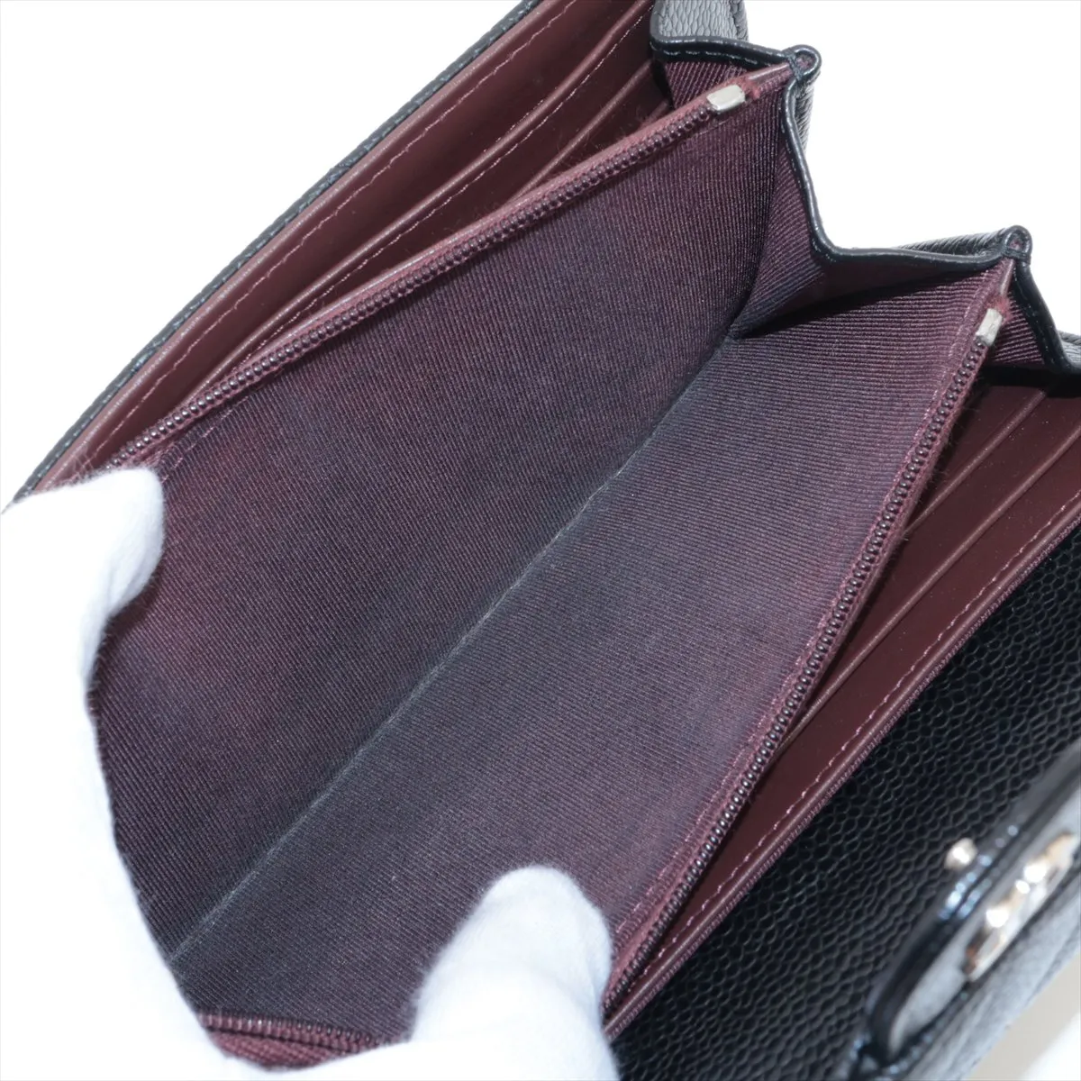 Matelassé Caviar Skin Long Wallet, Black, Silver Hardware, 31533705 — view 9