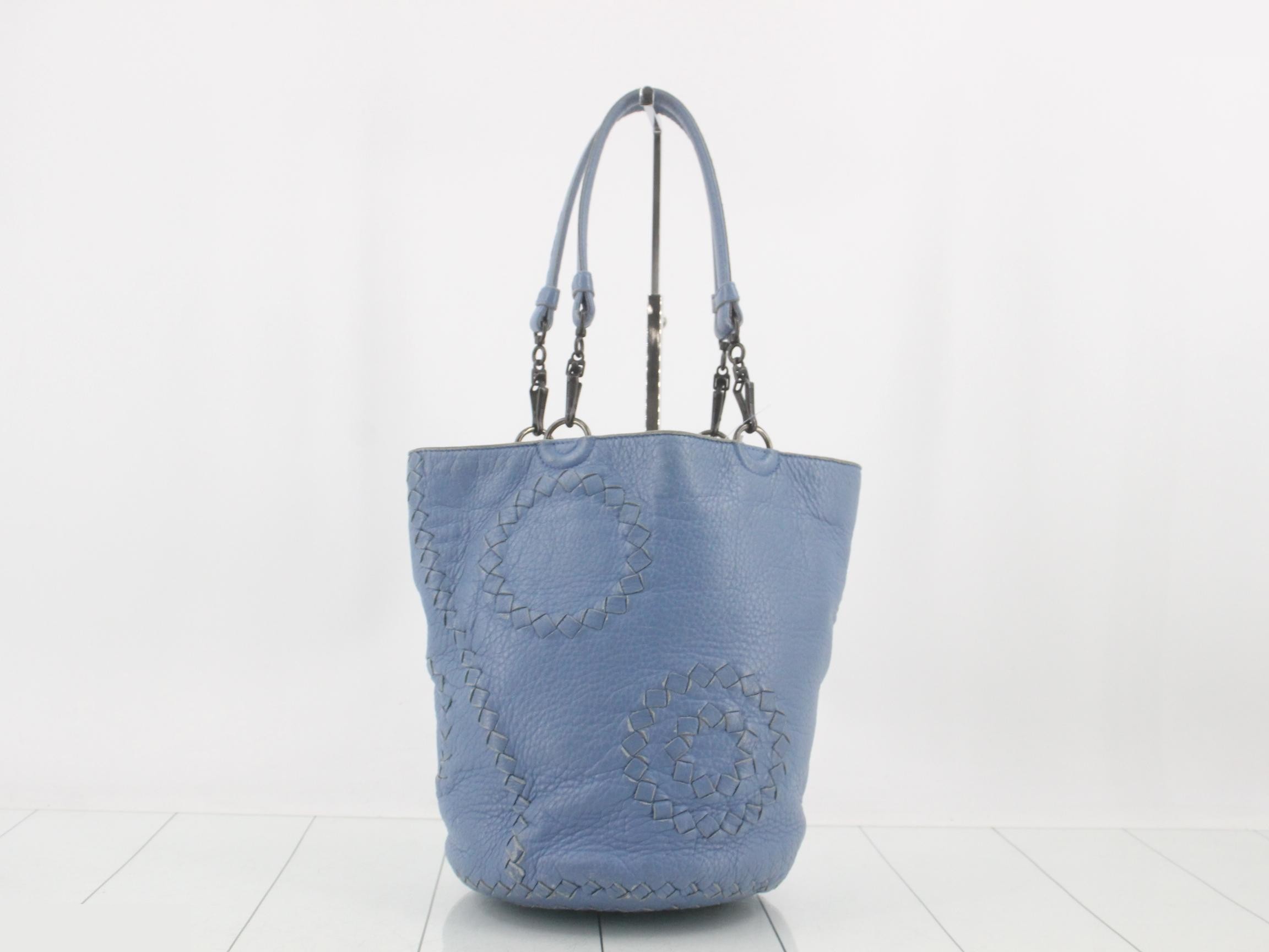 Leather Intrecciato Handbag, Blue, Silver Hardware — view 2