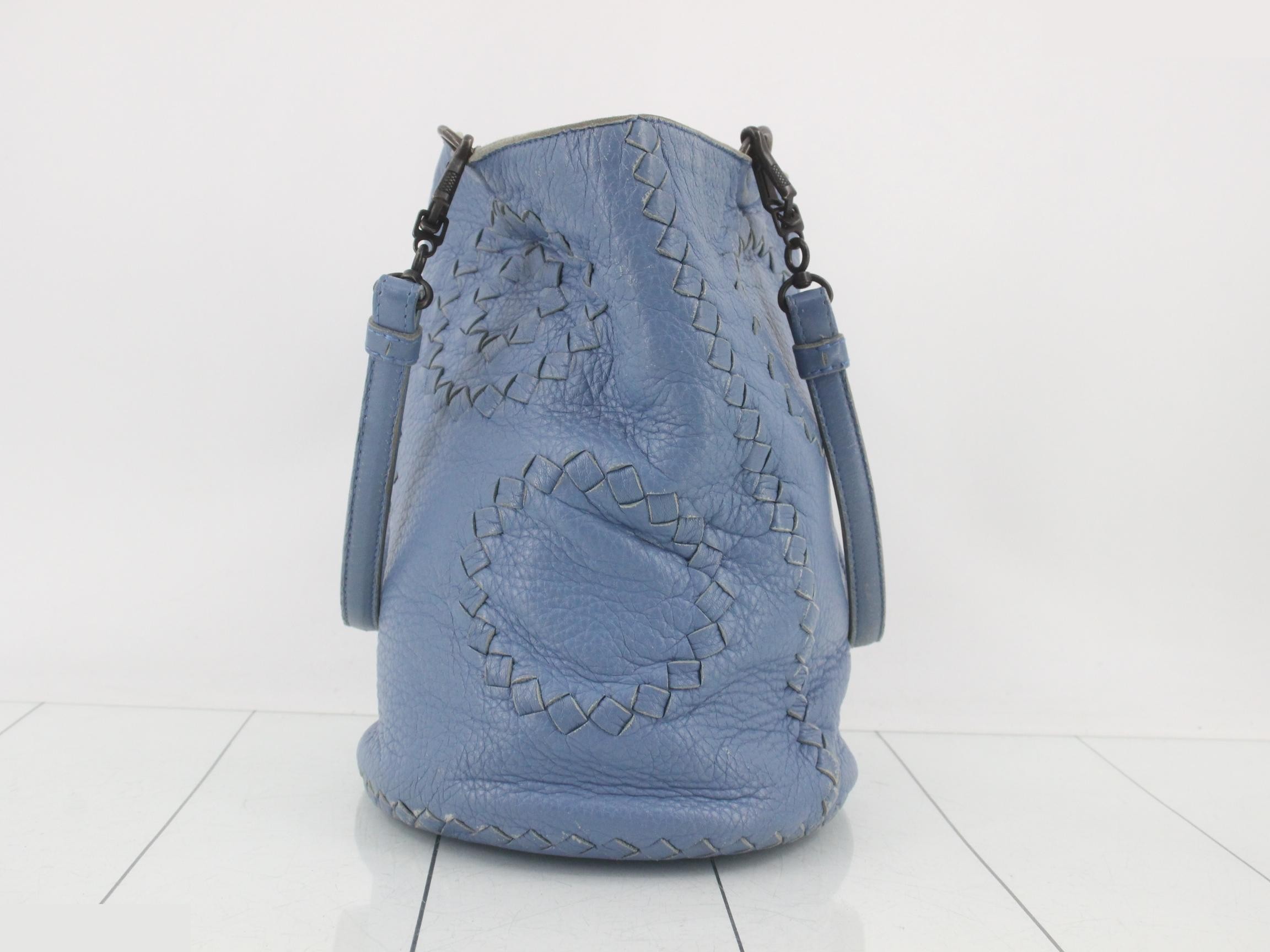 Leather Intrecciato Handbag, Blue, Silver Hardware — view 3