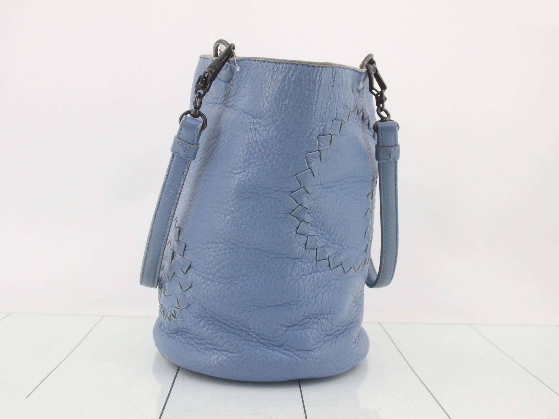 Leather Intrecciato Handbag, Blue, Silver Hardware — view 4