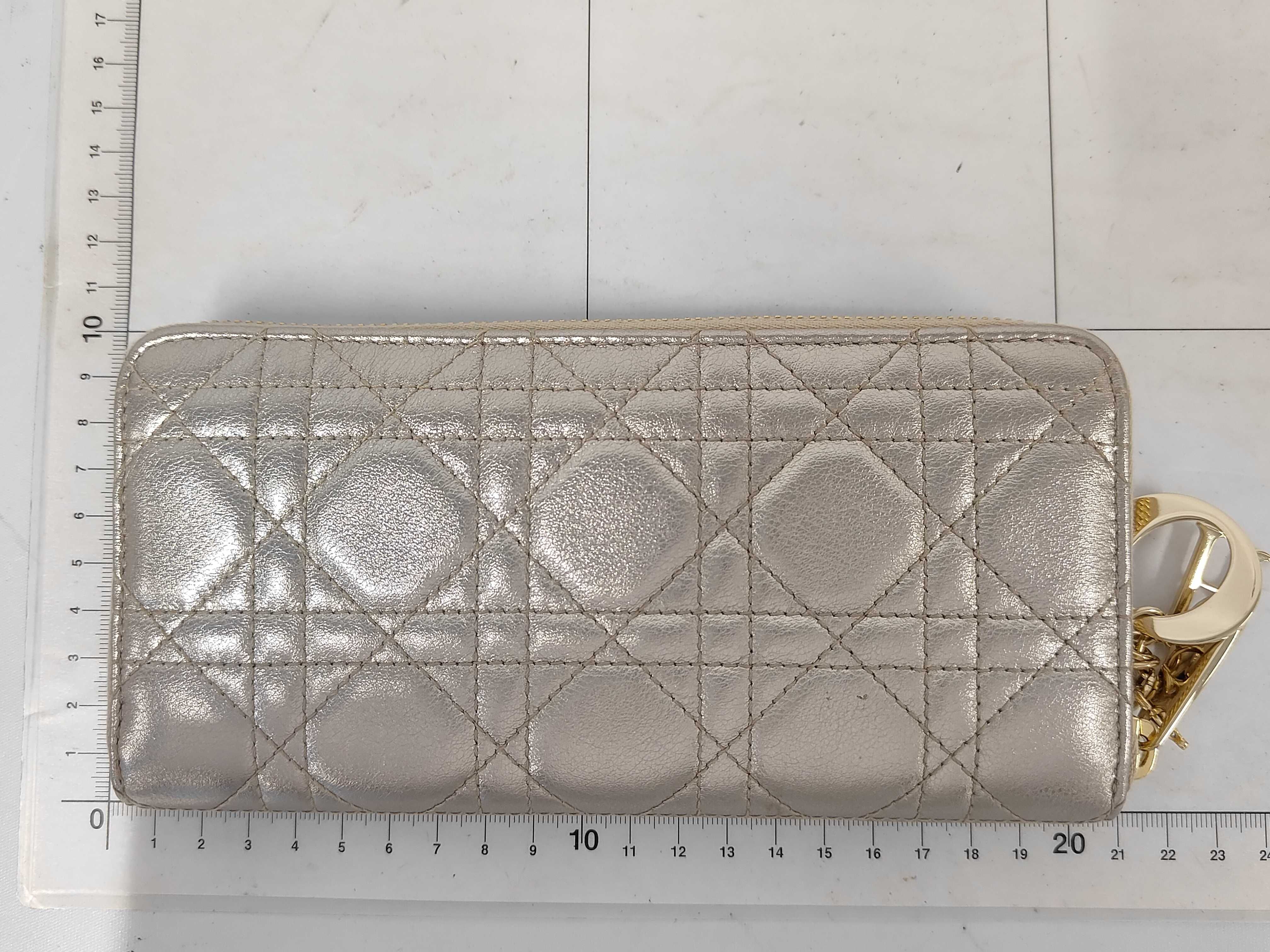 Lady Dior Cannage Long Zip Wallet Leather Champagne Gold Wallet — view 2