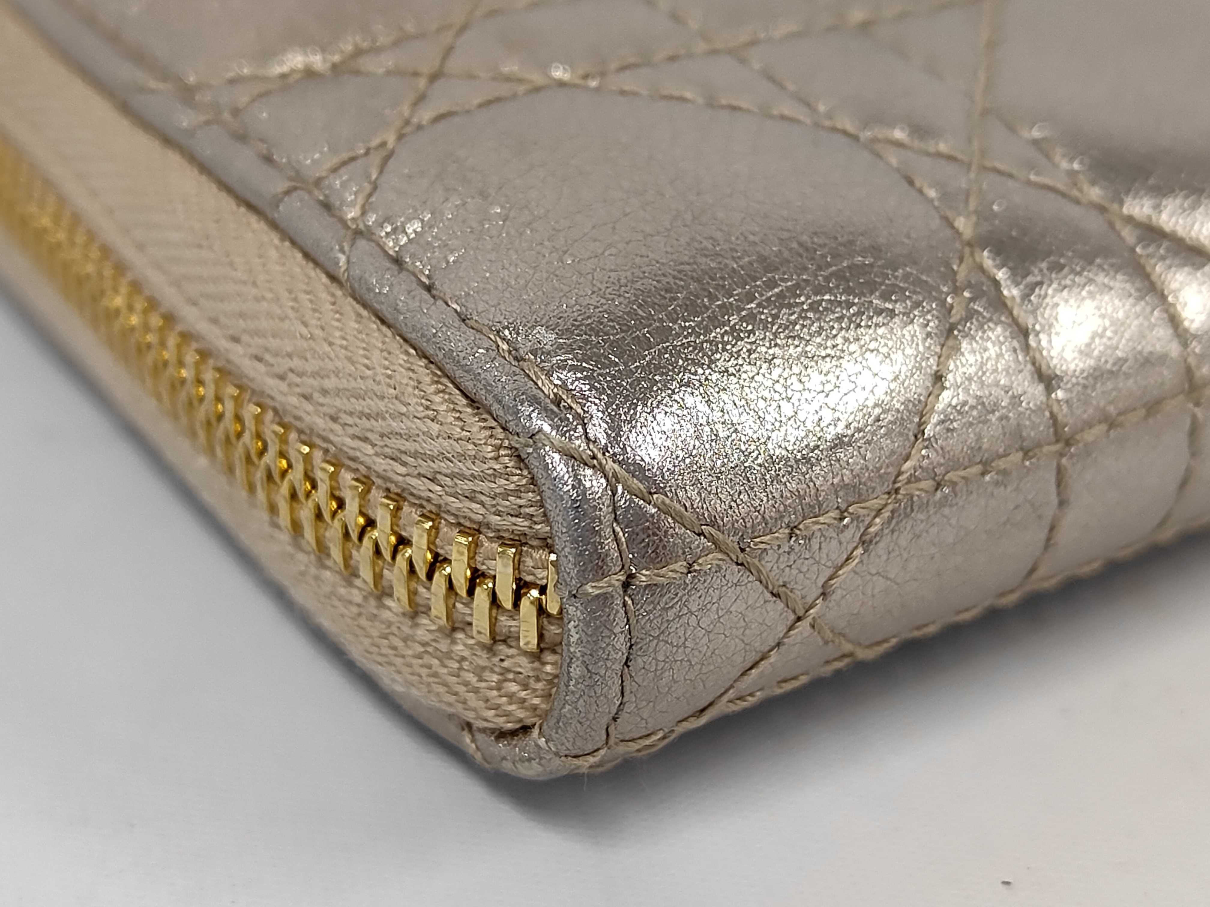 Lady Dior Cannage Long Zip Wallet Leather Champagne Gold Wallet — view 3