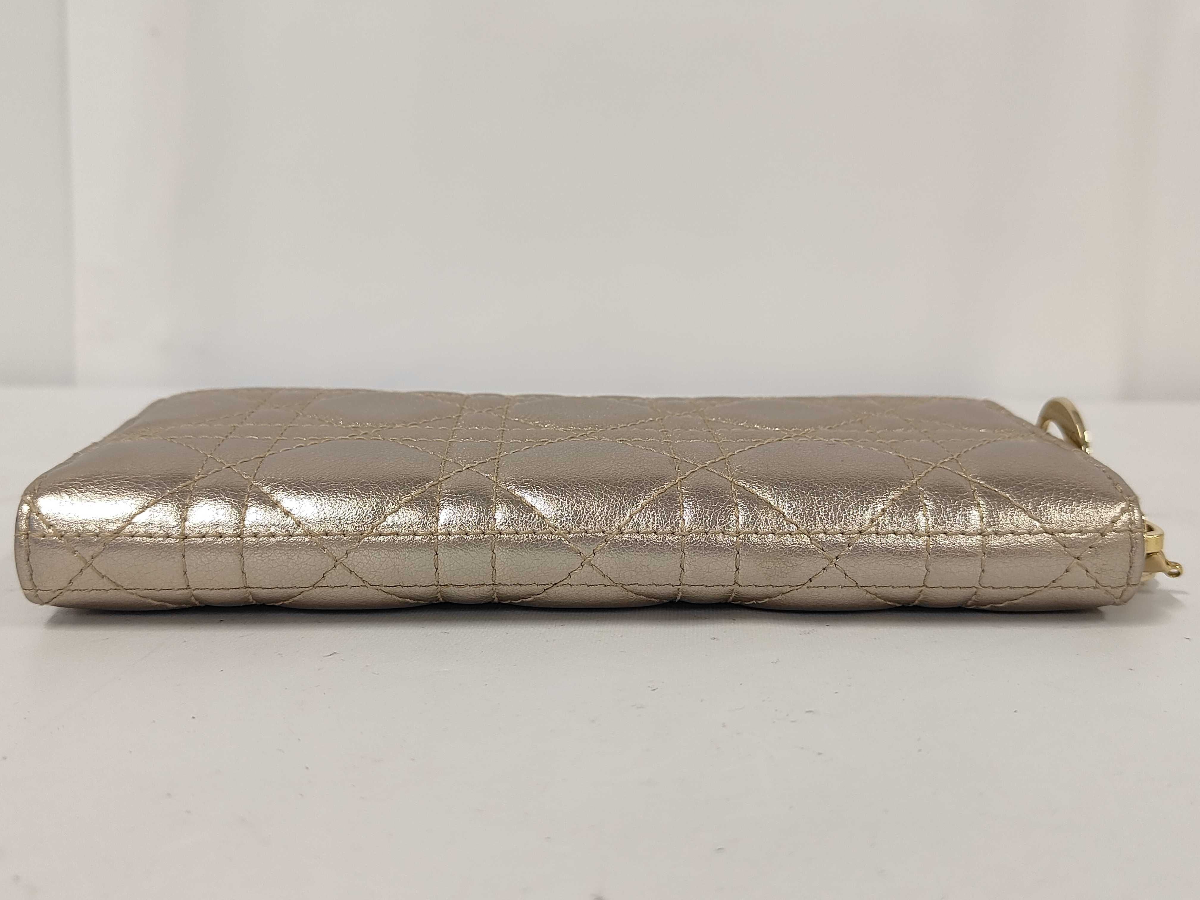 Lady Dior Cannage Long Zip Wallet Leather Champagne Gold Wallet — view 4