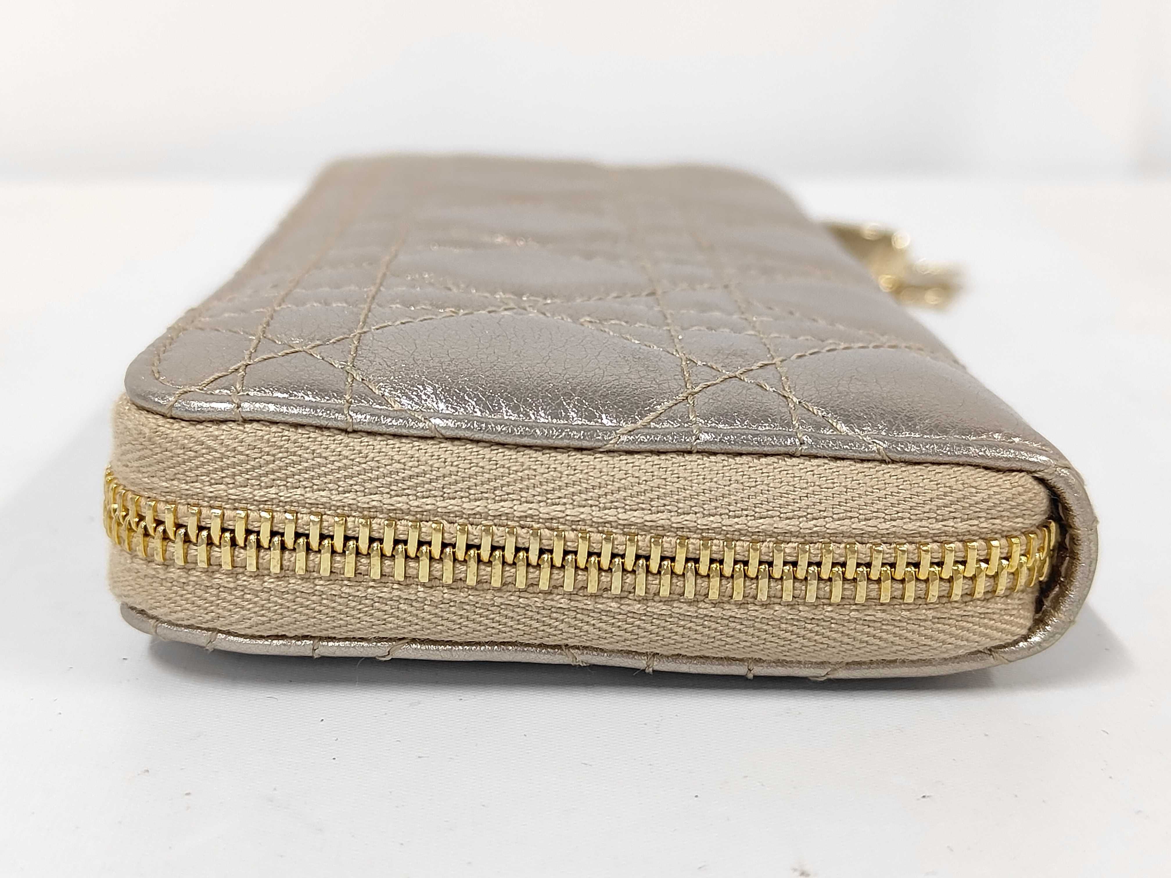 Lady Dior Cannage Long Zip Wallet Leather Champagne Gold Wallet — view 5