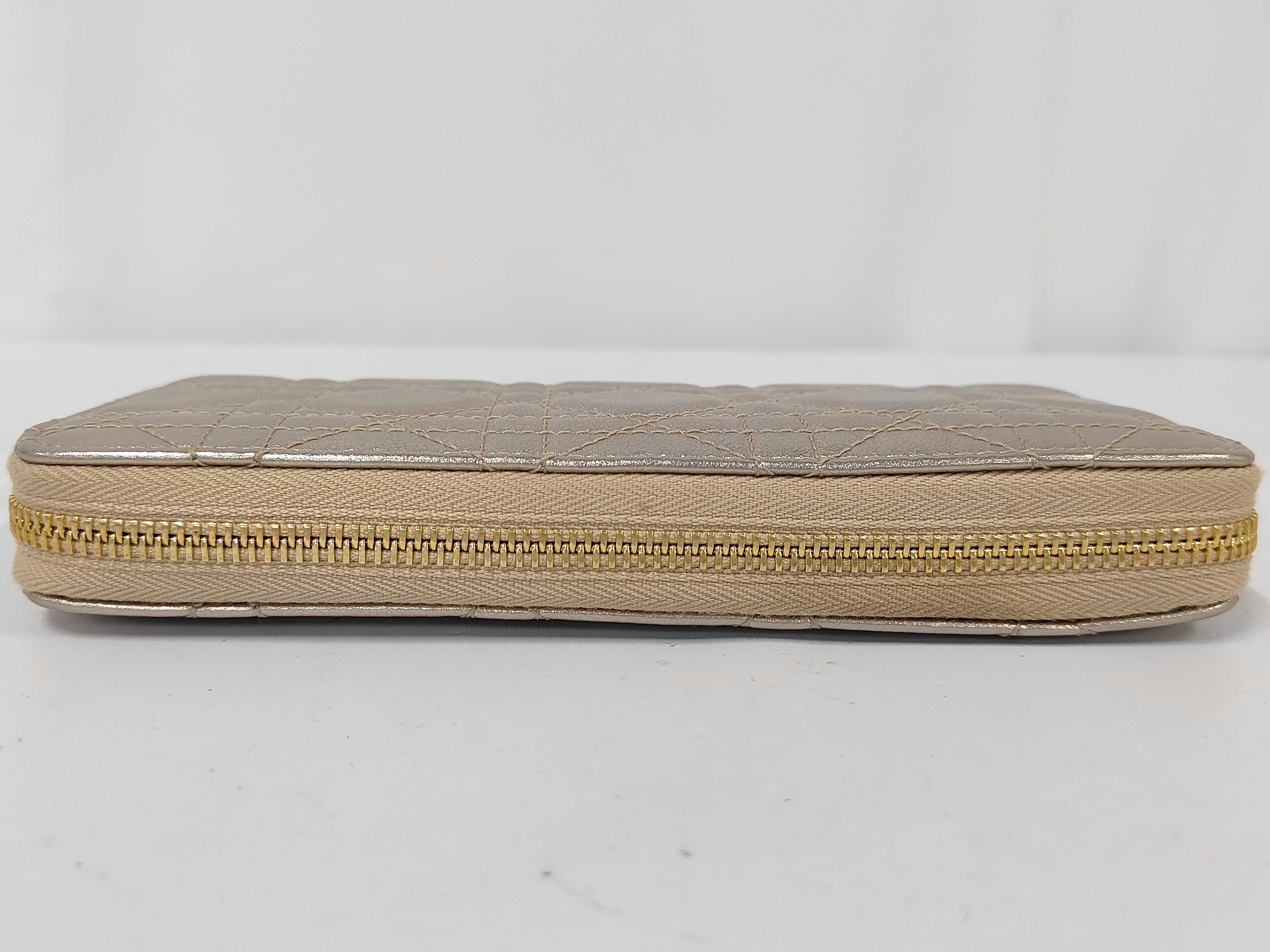 Lady Dior Cannage Long Zip Wallet Leather Champagne Gold Wallet — view 6