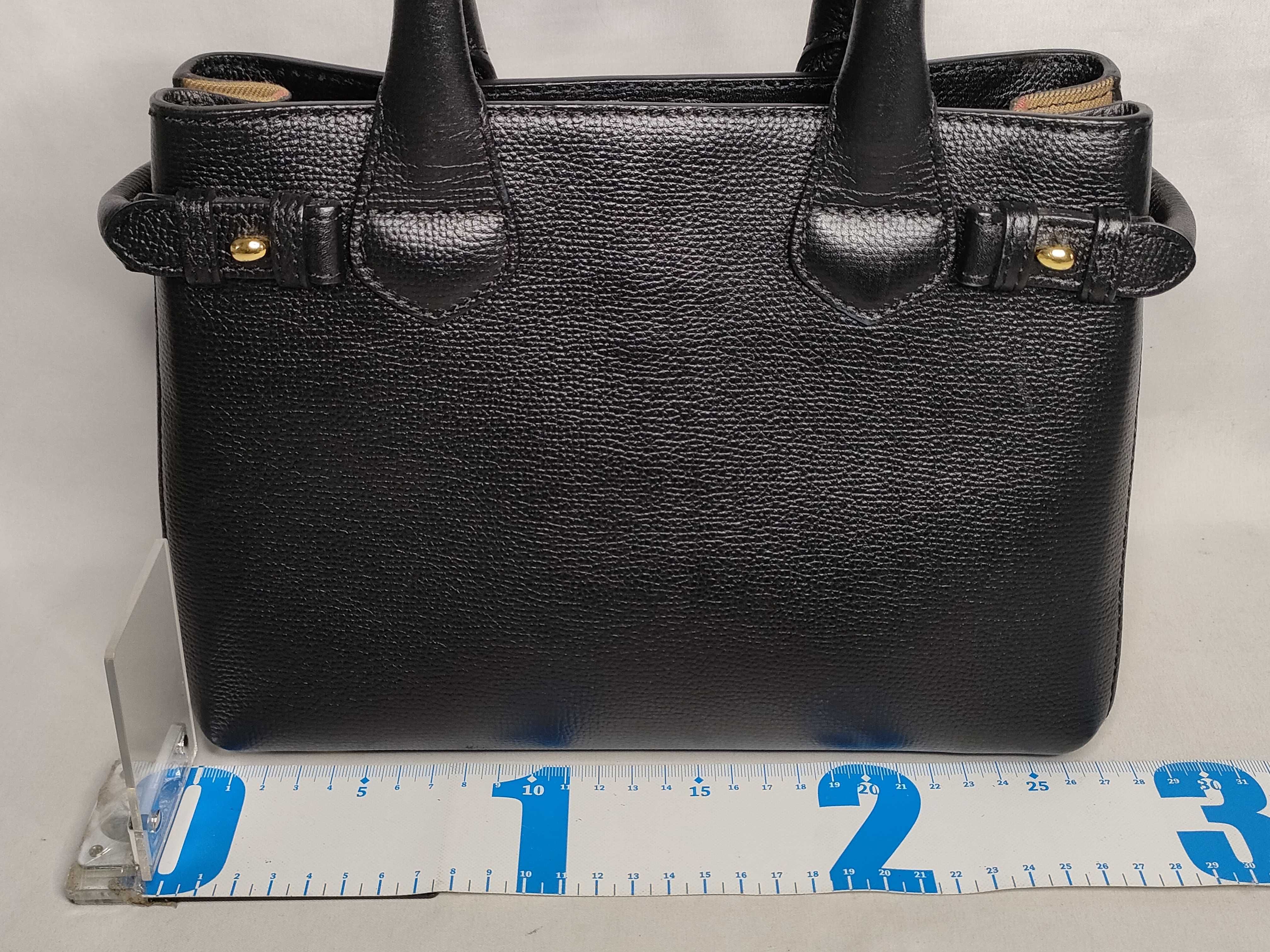 SG- Nova Check SMALL BANNER leather x canvas 2-way Handbag Black x bro Handbag — view 2