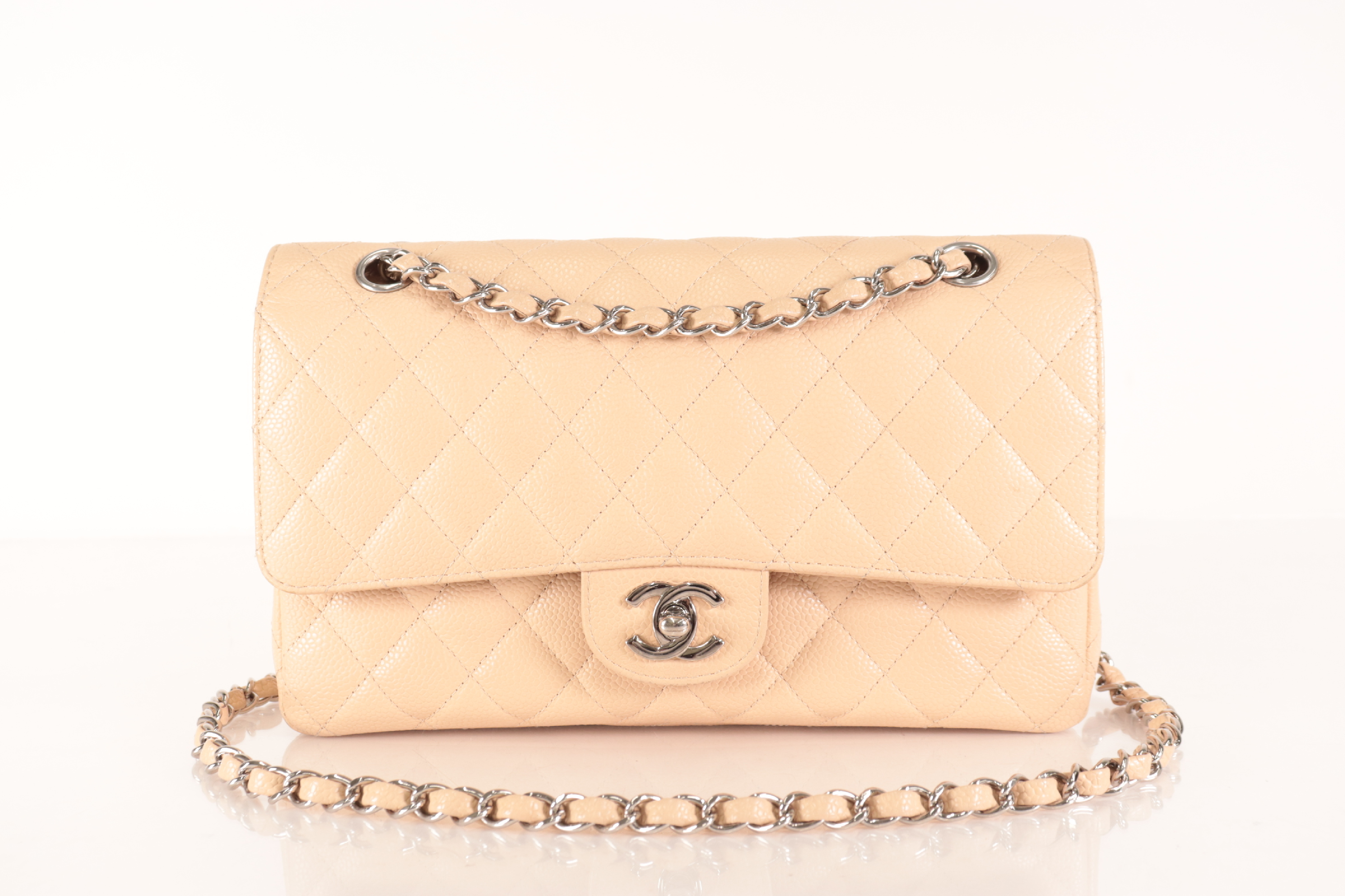 Double Flap 25 Caviar Leather Silver Hardware Beige Serial Number 12-series Shoulder Bag — view 2