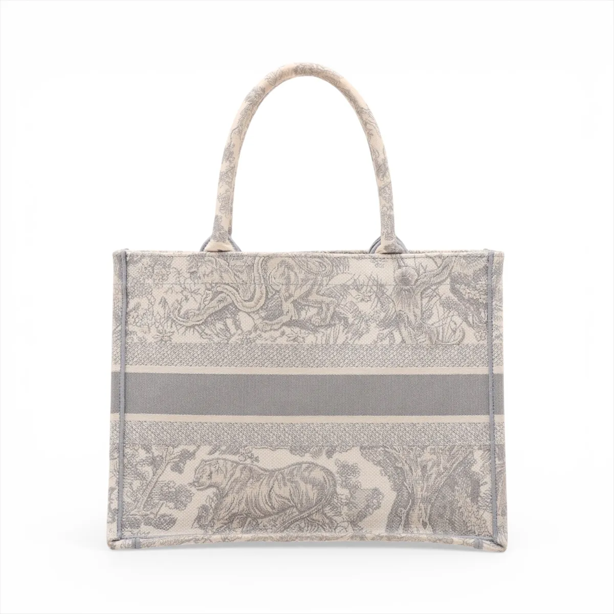 Toile de Jouy Embroidery Book Tote Medium Canvas Tote Bag, Gray, Lucky Star — view 2